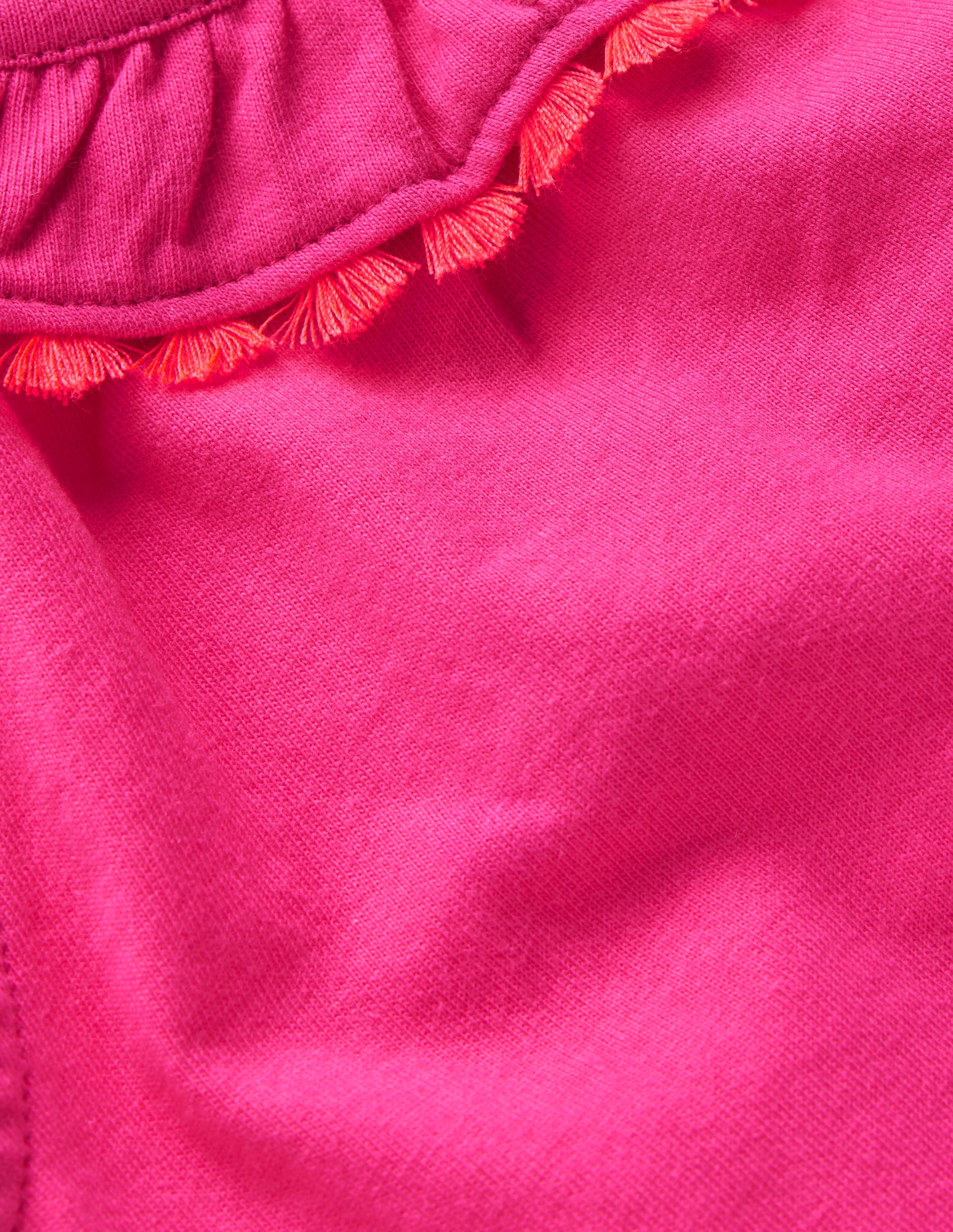 Ruffle Neck Trim Top-Brillant Pink-3