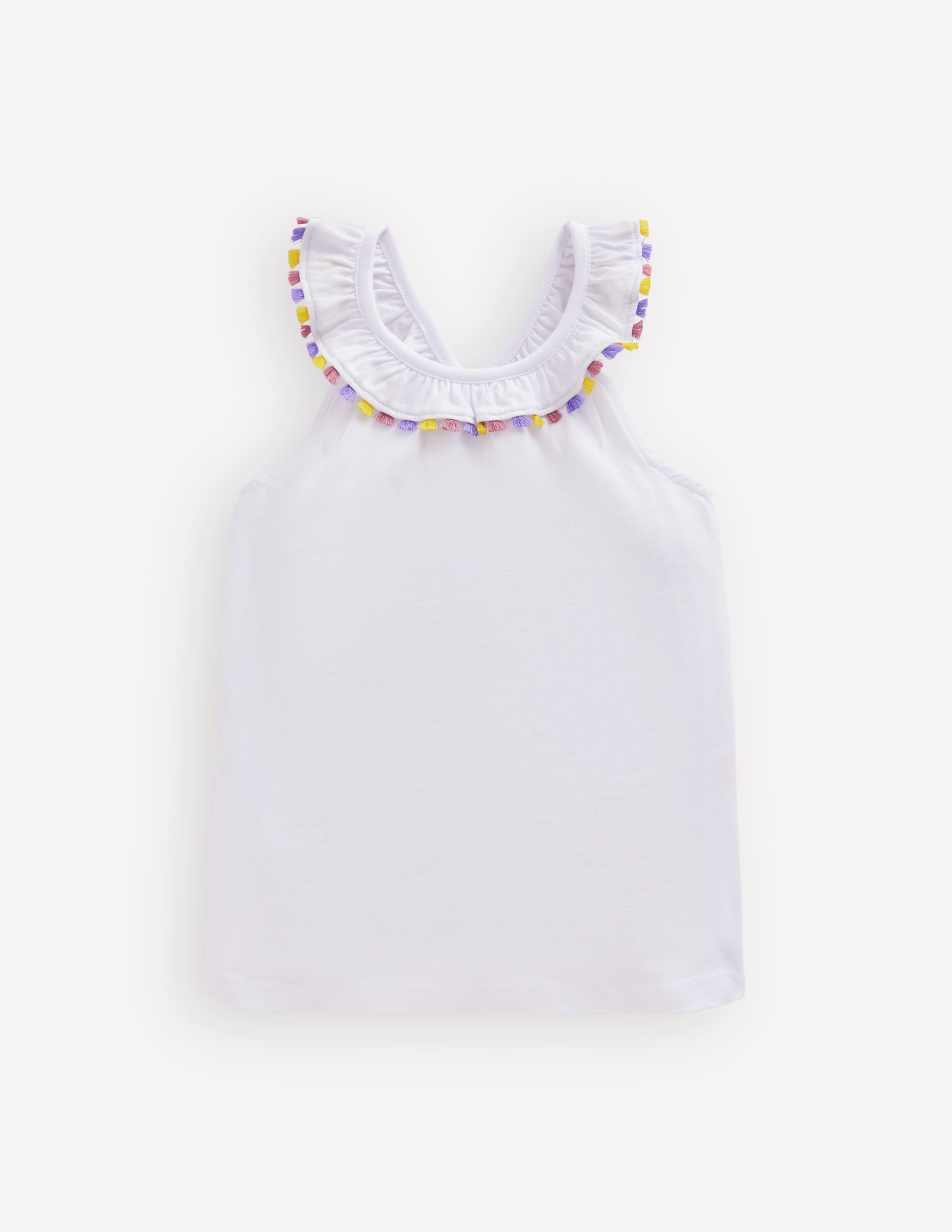 Ruffle Neck Trim Top-White - Image 1