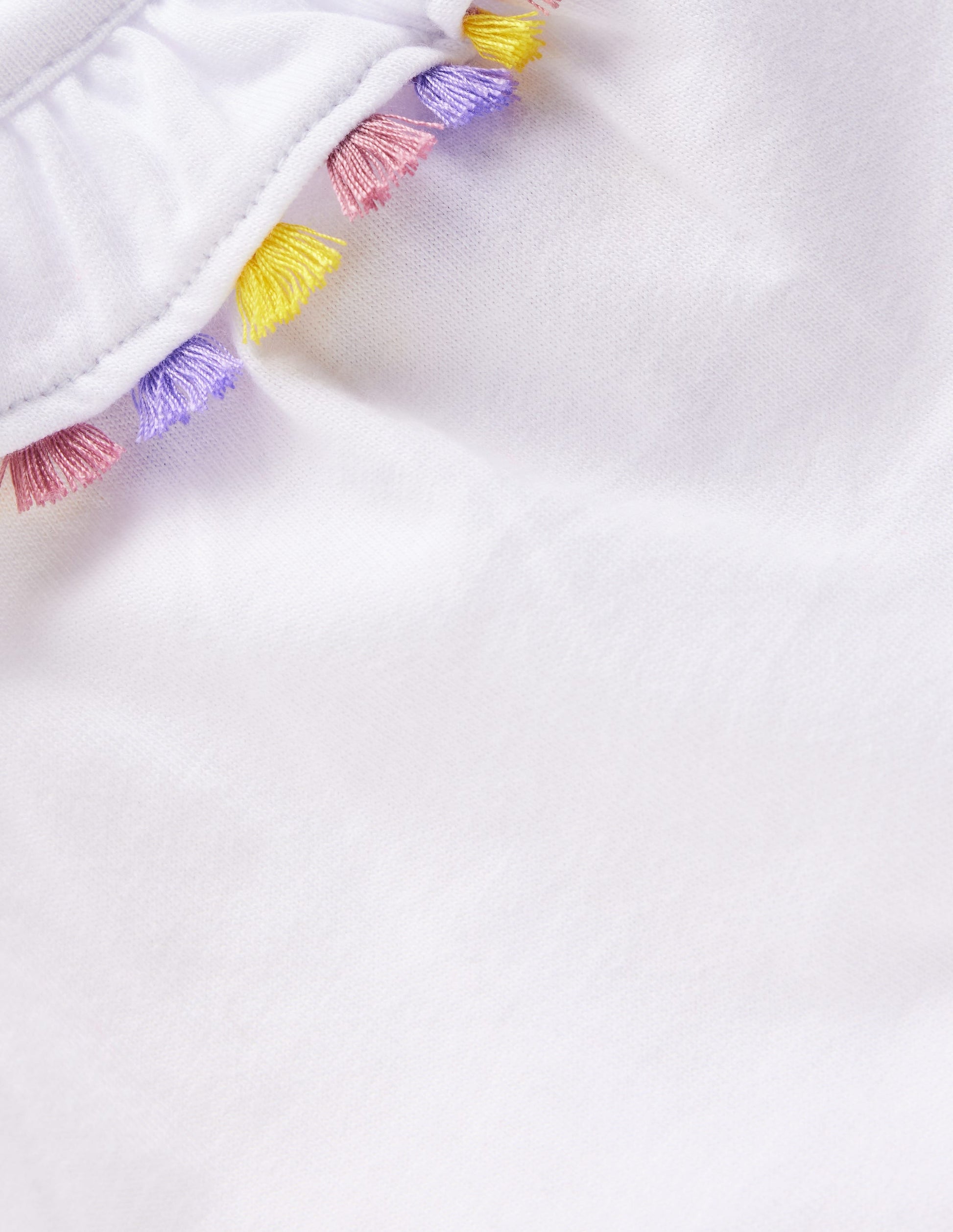 Ruffle Neck Trim Top-White-3