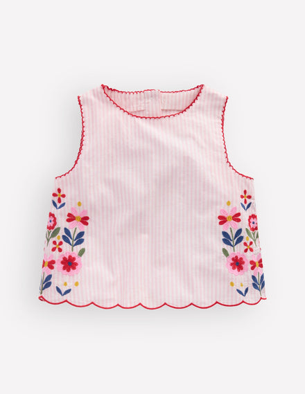 Woven Shell Top-Chalk Pink/ Ivory Floral