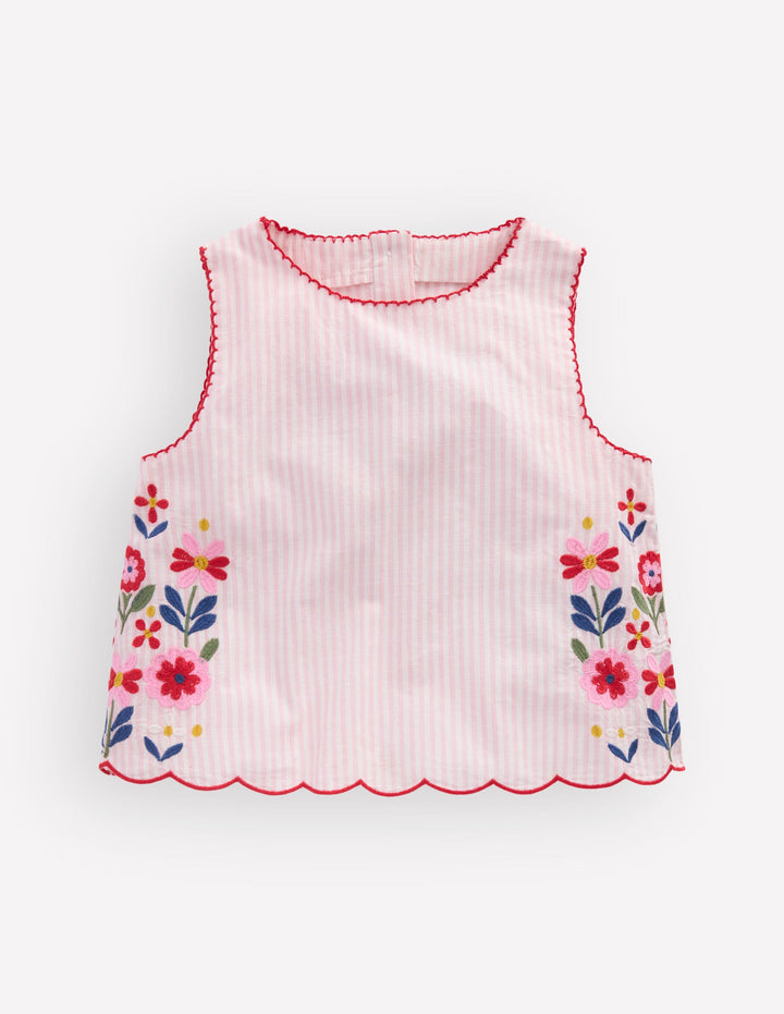 Woven Shell Top-Chalk Pink/ Ivory Floral