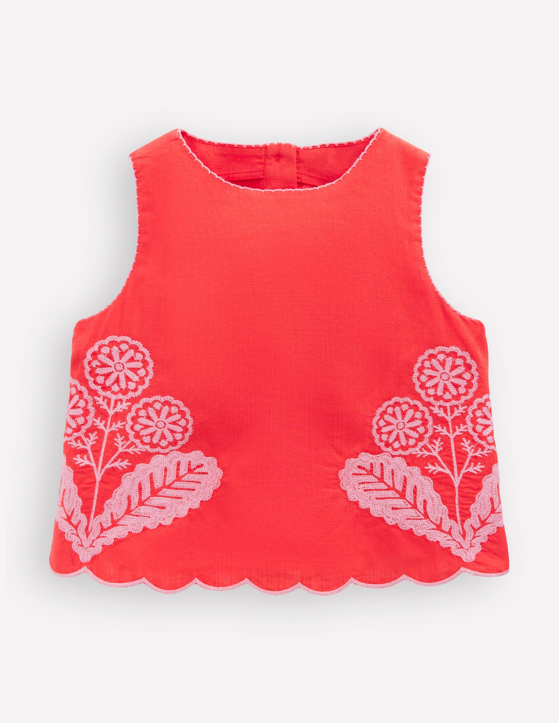 Woven Shell Top-Spicy Red Neon Embroidery-1
