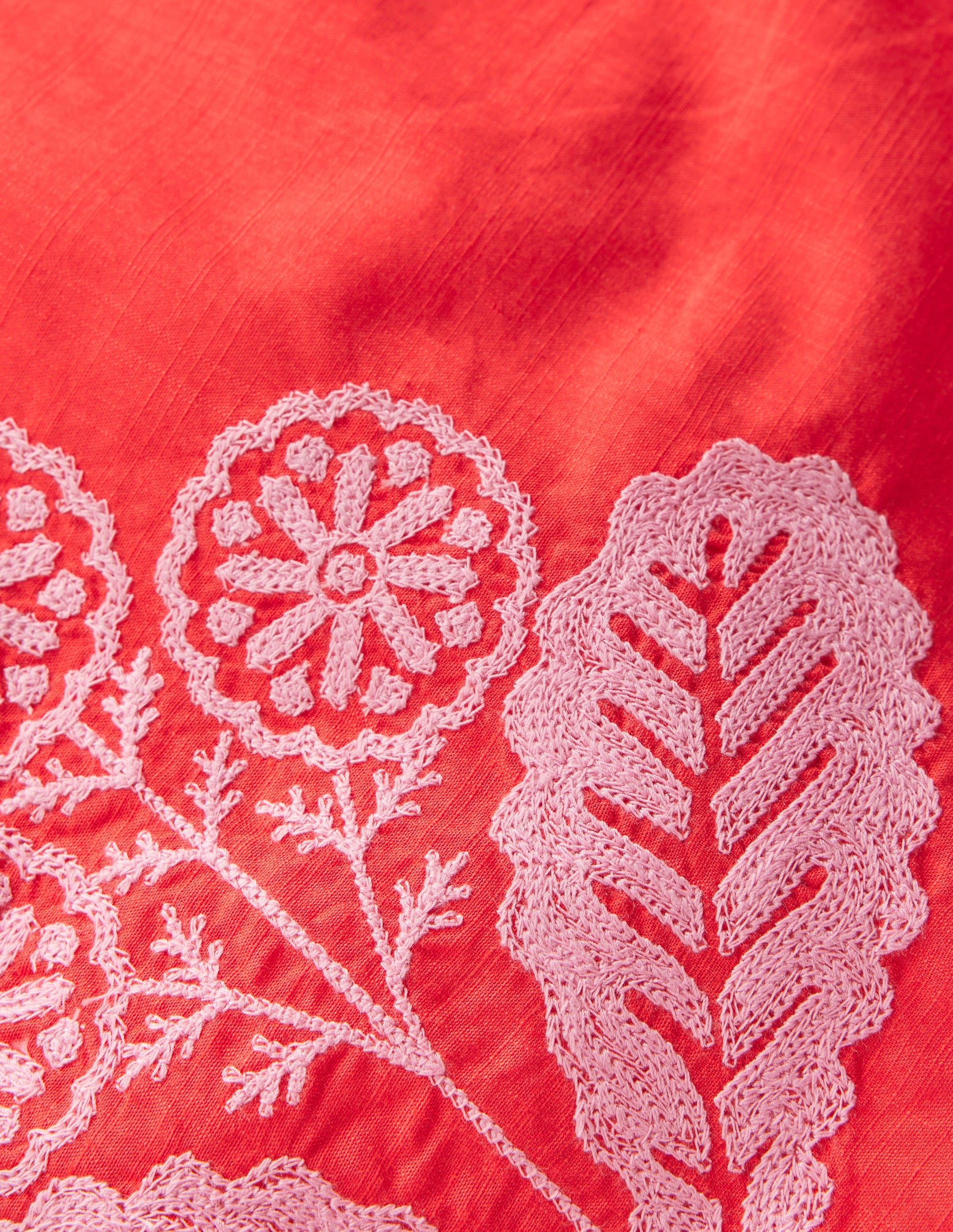 Woven Shell Top-Spicy Red Neon Embroidery-3