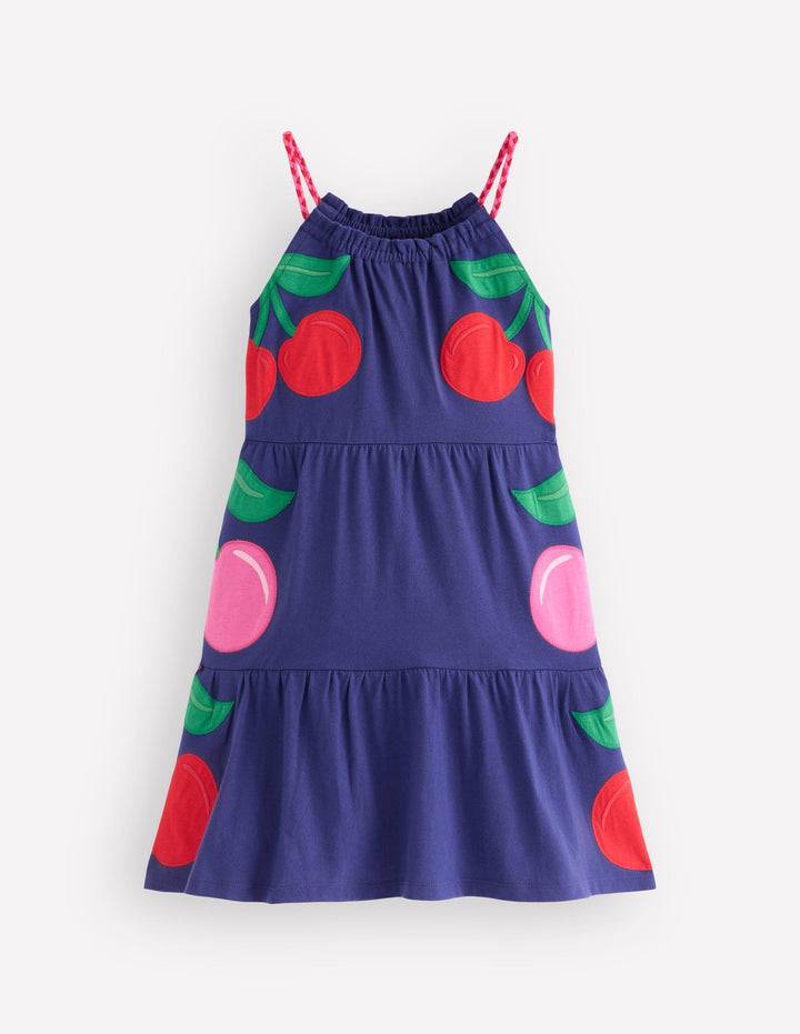 Enola Appliqué Jersey Dress-Starboard Blue Giant Cherries