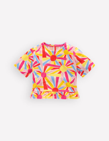 Peplum Towelling Top-Ivory Sunburst