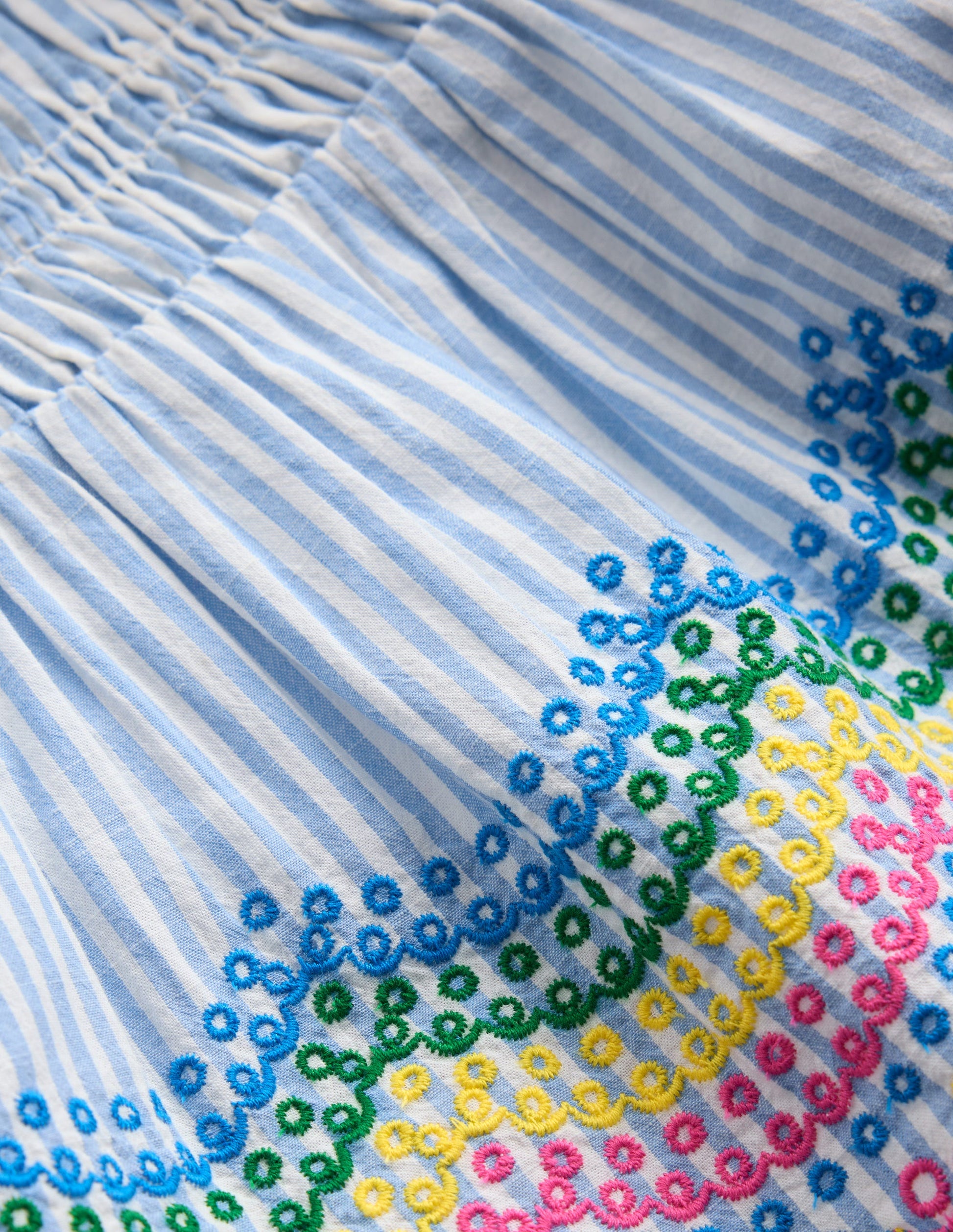 Embroidered Shirred Top-Ticking Rainbows-5