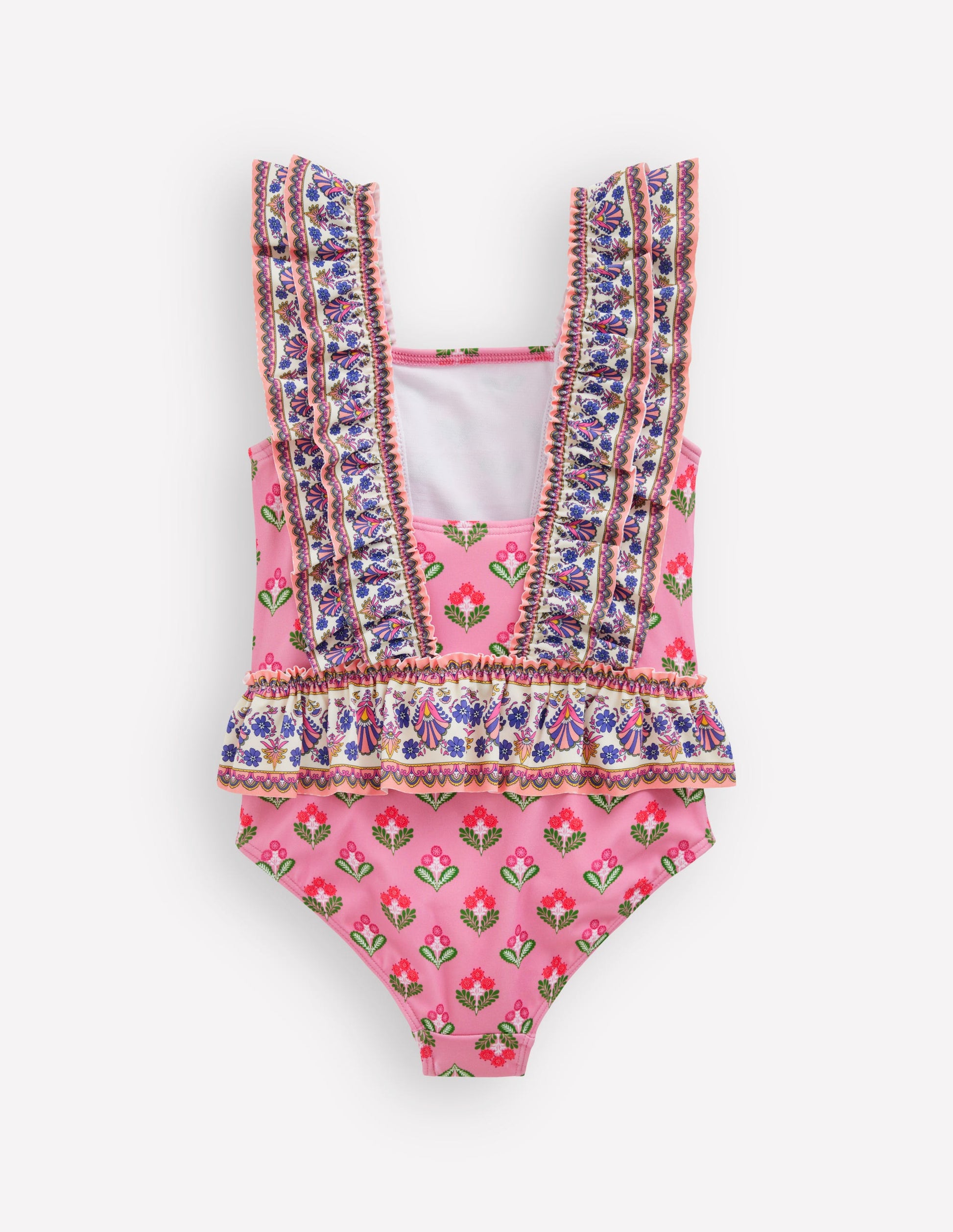 Frill Peplum Swimsuit-Pink Multi Woodblock-2