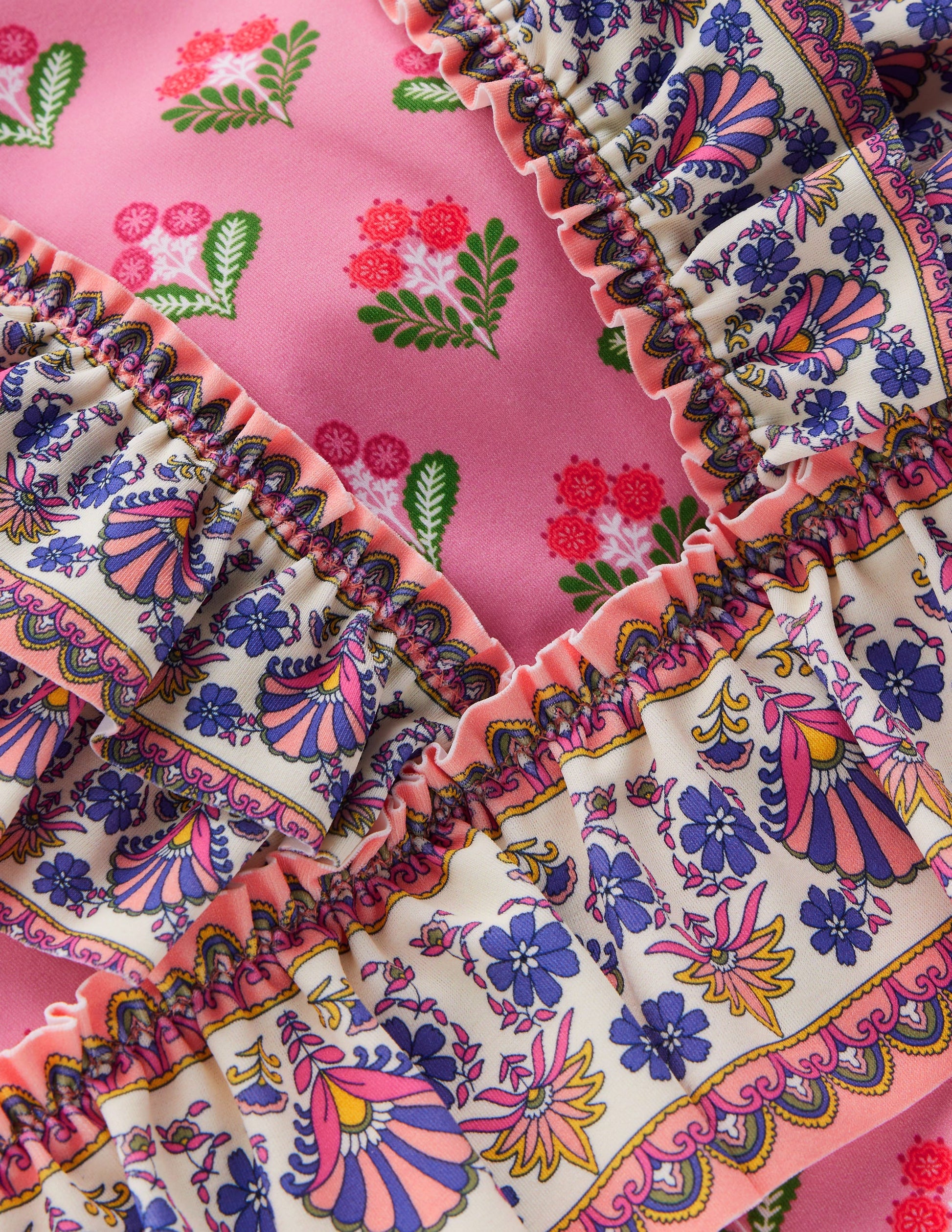 Frill Peplum Swimsuit-Pink Multi Woodblock-3