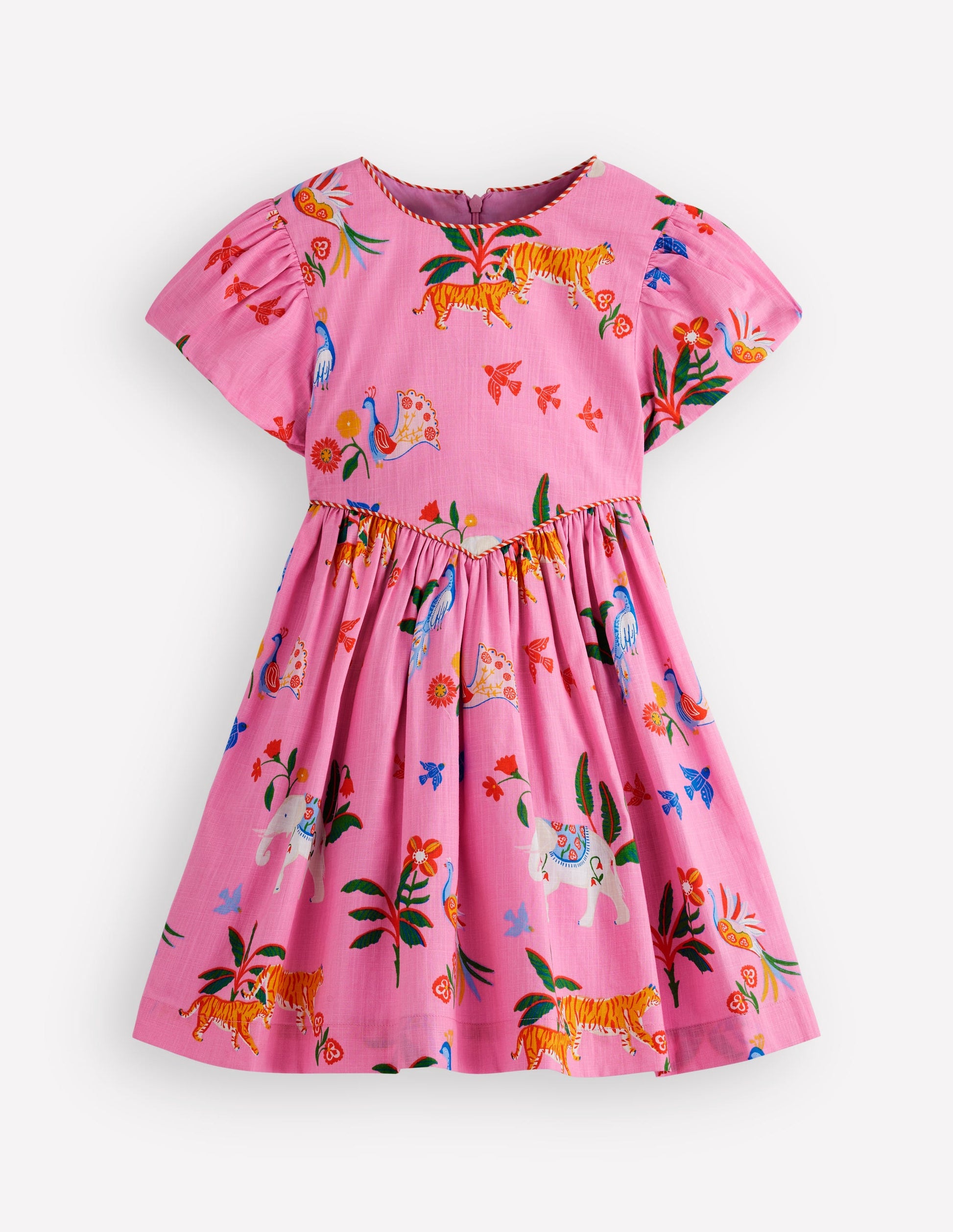 V-waist Woven Dress-Formica Pink Tropical Animals-2