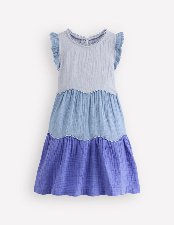 Scallop Double Cloth Dress-Forget Me Not Blue