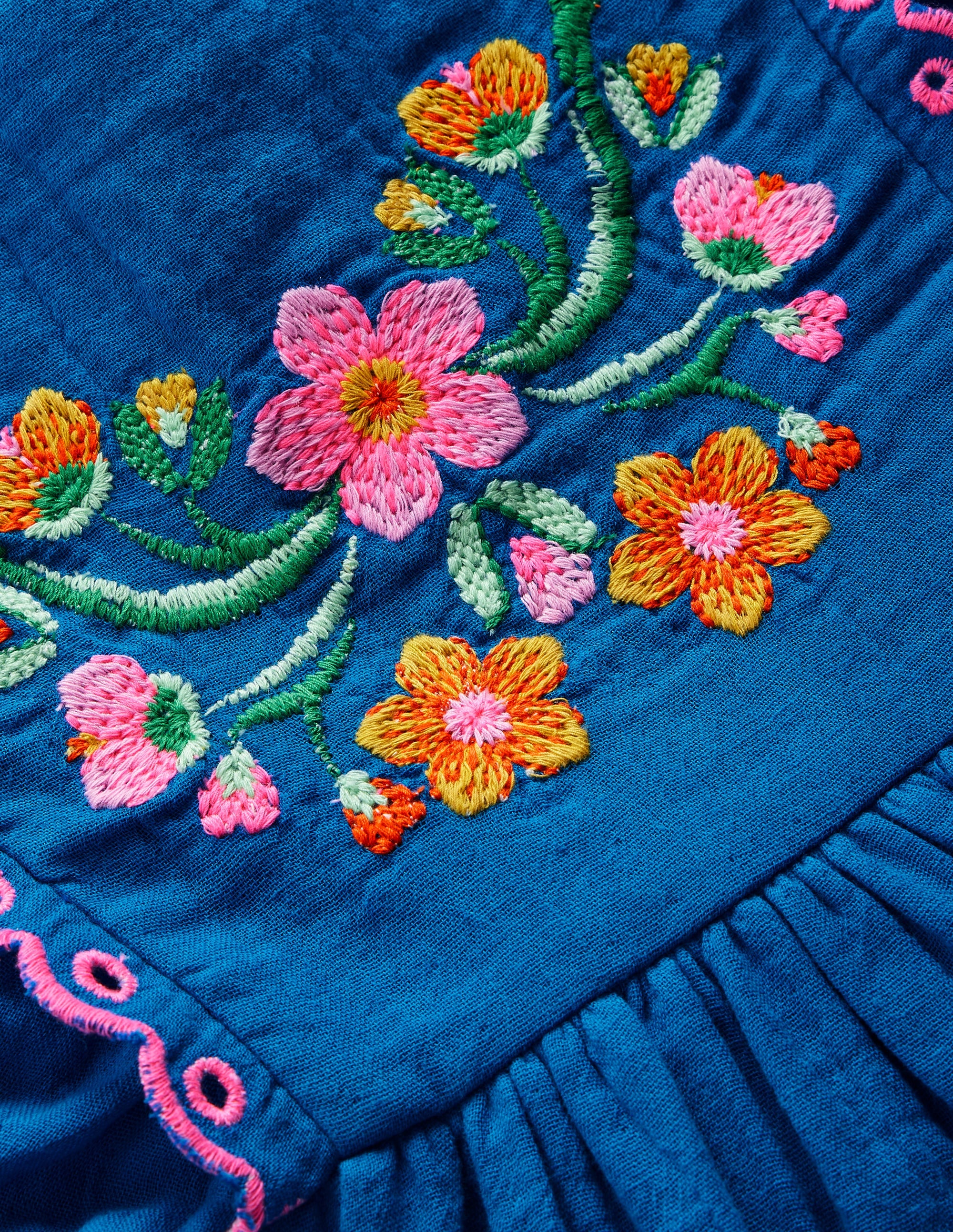 Embroidered Woven Dress-Kingfisher Blue - Image 3