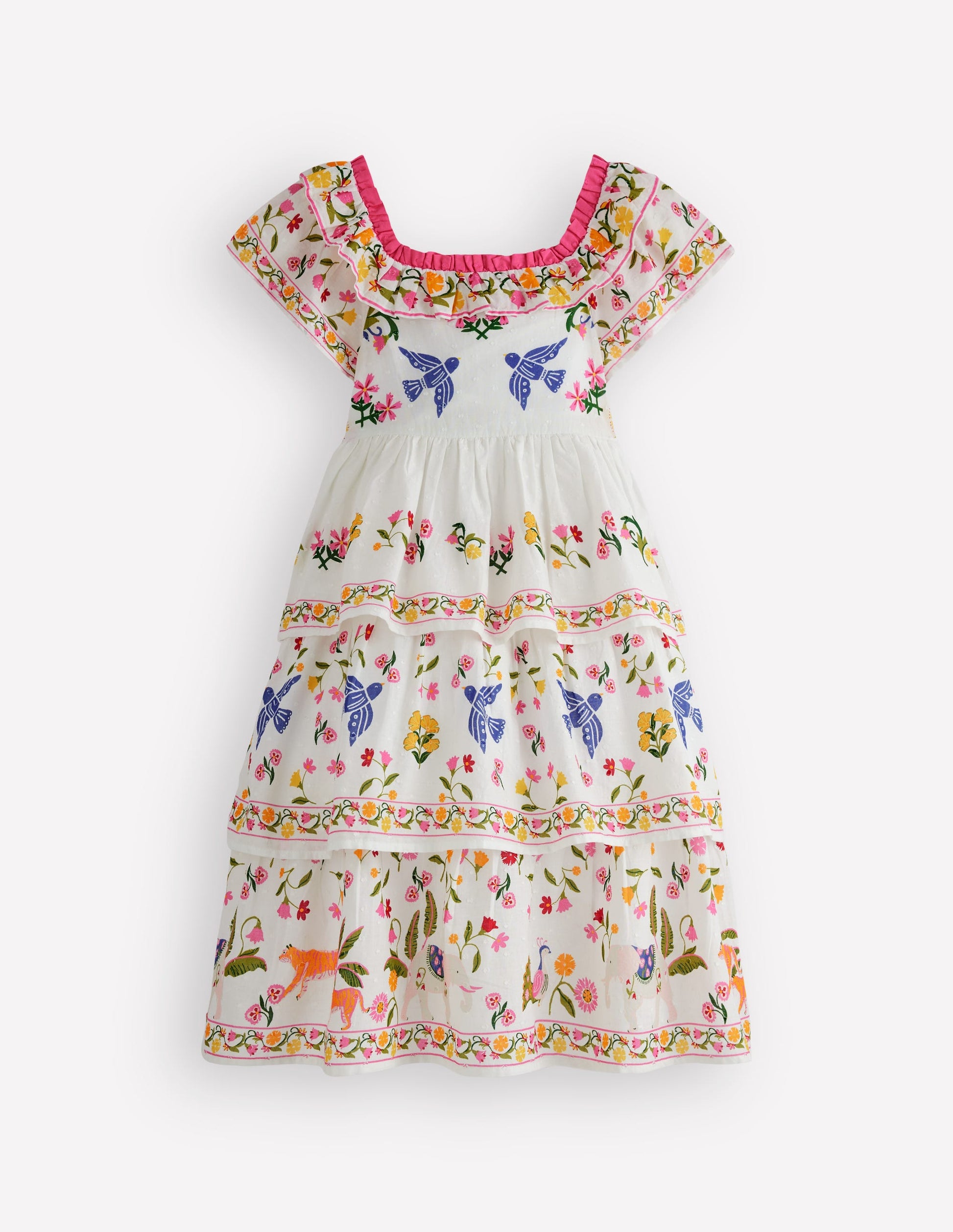 Tiered Ruffle Woven Dress-Soft Ivory Jungle Placement-1