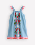 Ruffle Strap Sundress-Vintage Blue Floral Placement