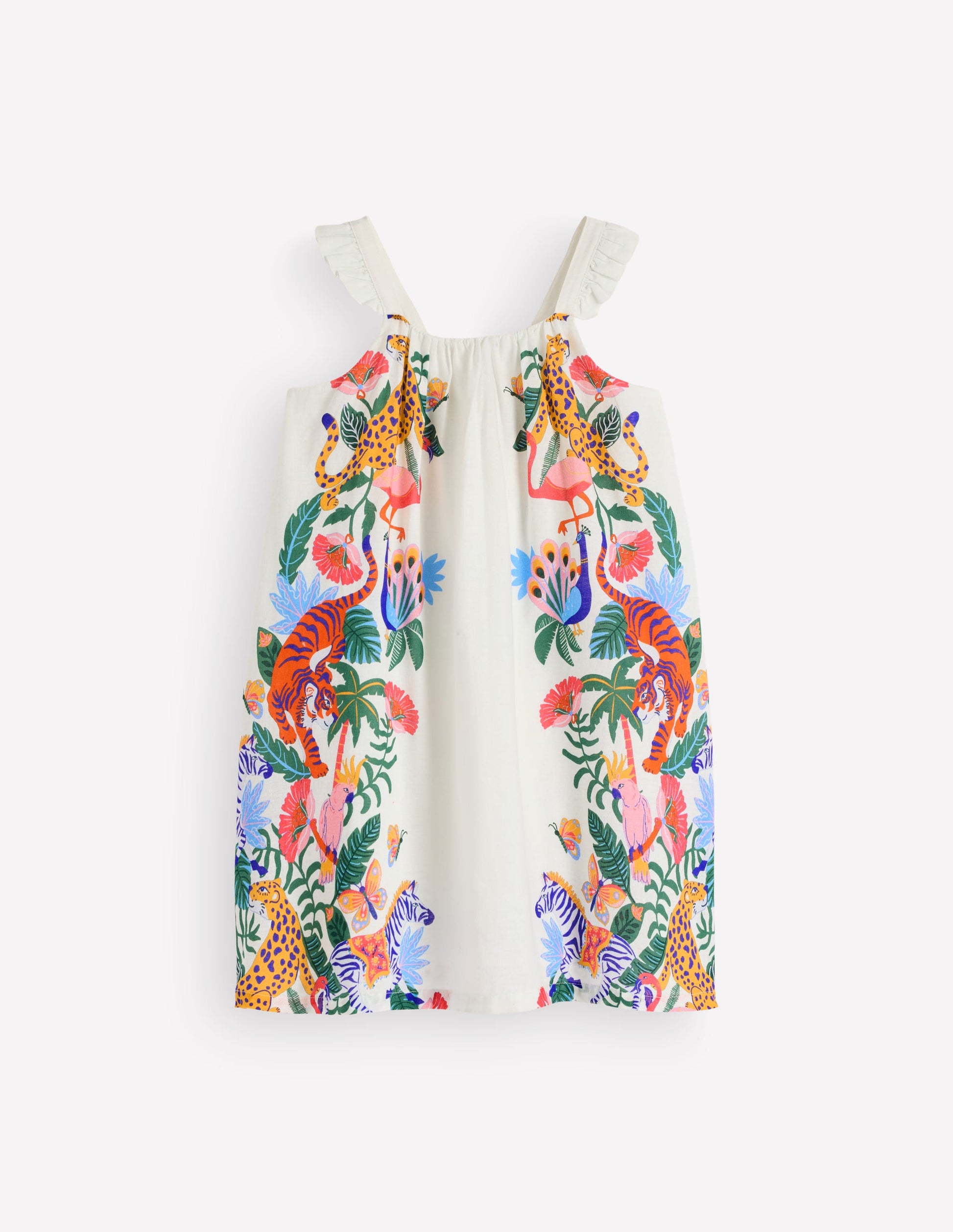 Ruffle Strap Sundress-Soft Ivory Jungle Placement-1