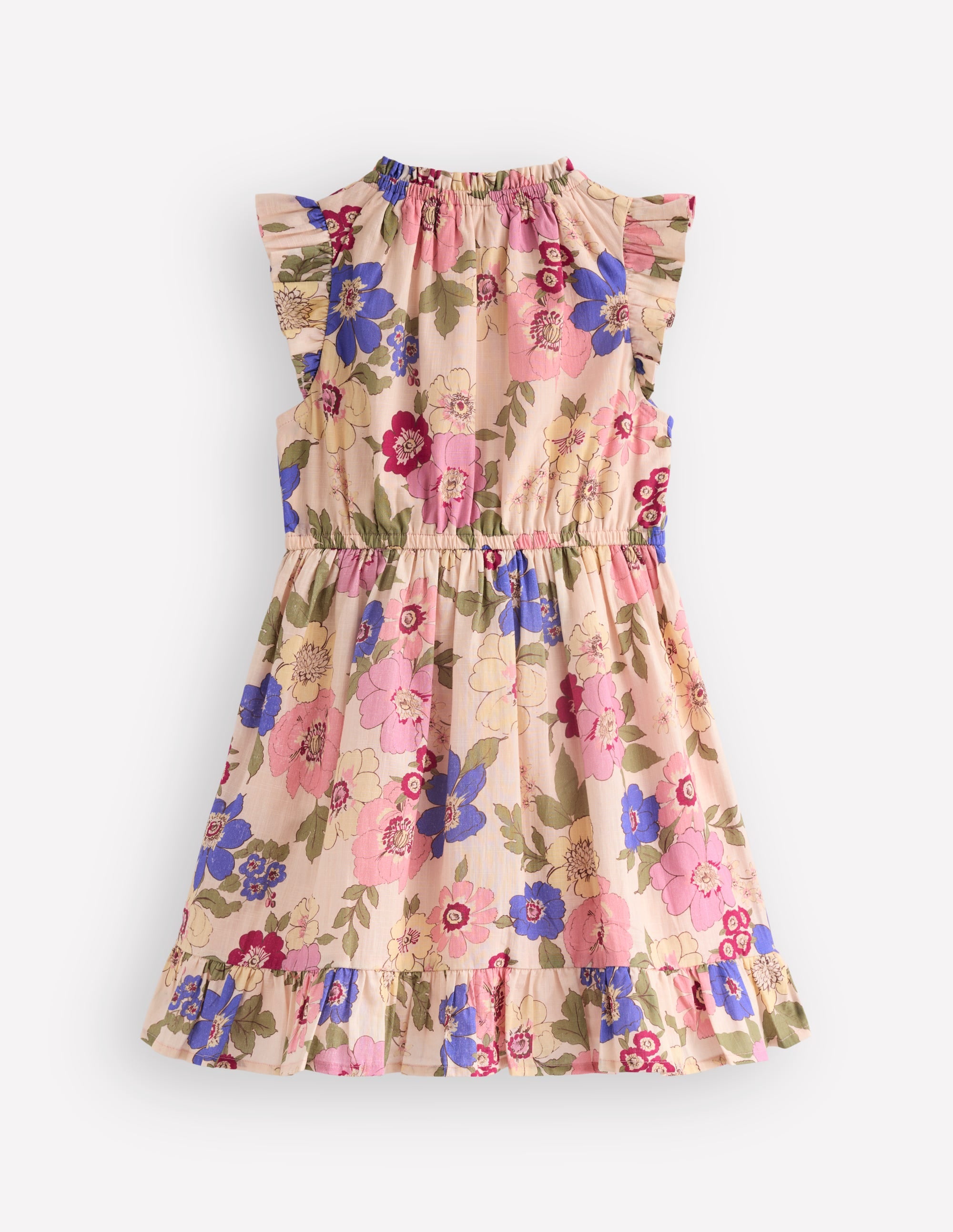 Gathered Woven Dress-Blooming Pink Floral Bloom - Image 2