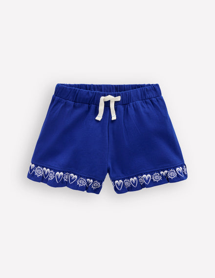 Embroidered Jersey Shorts-Bright Blue Embroidery