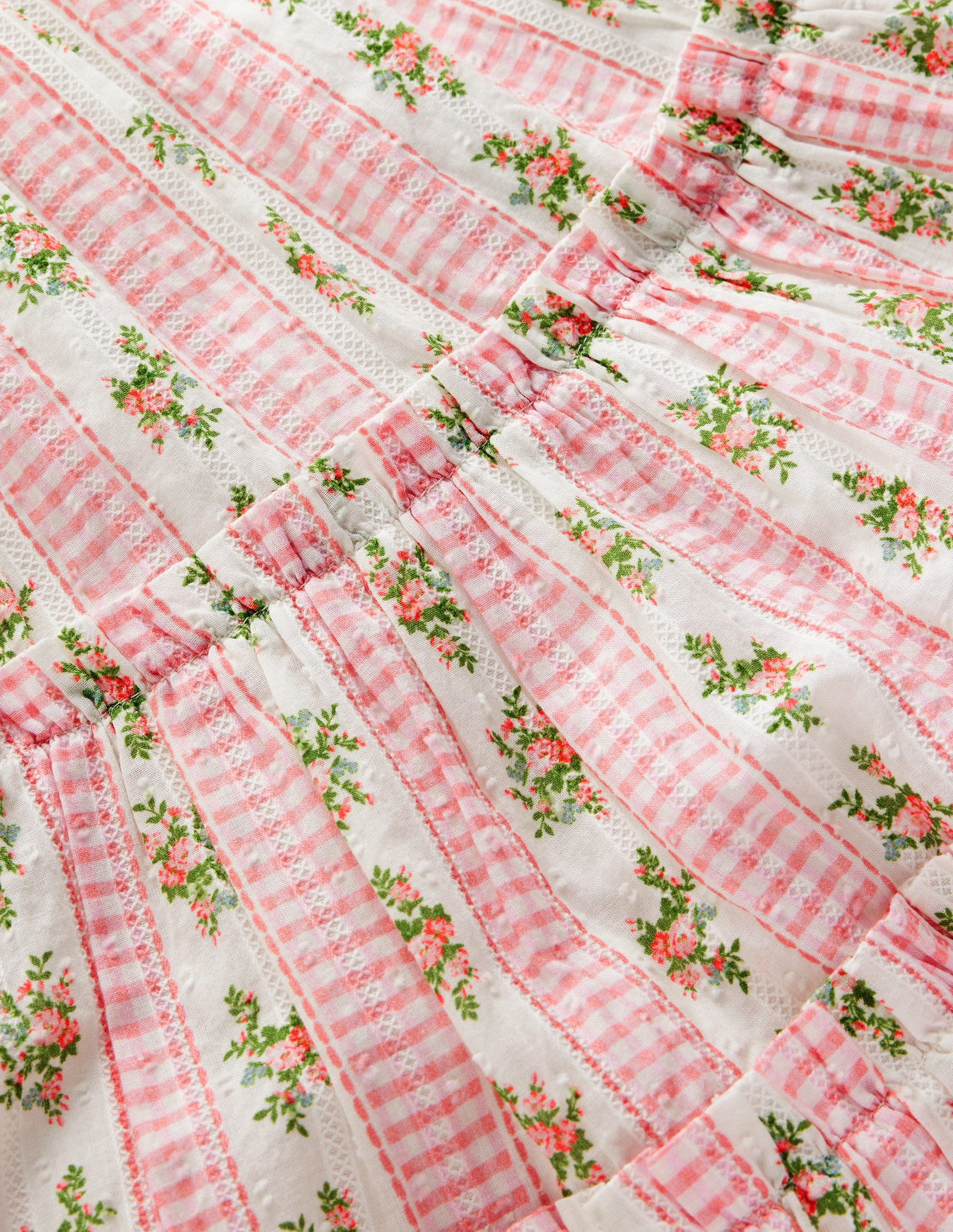 Tiered Midi Sundress-Soft Ivory Gingham Floral-4