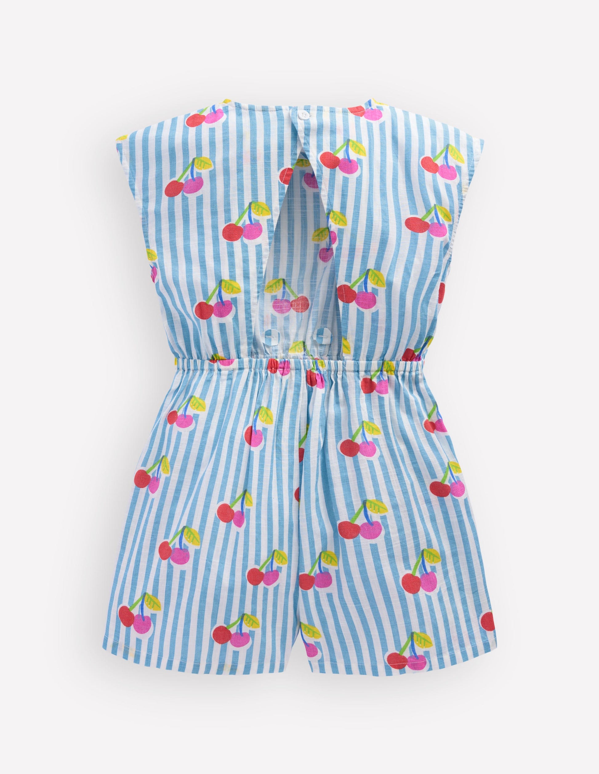 Tie Waist Woven Playsuit-Blue Cherry Stripe-3