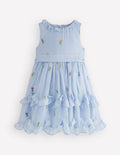 Tiered Ruffle Occasion Dress-Misty Blue
