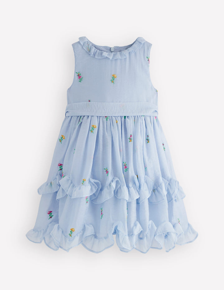 Scallop Skirt Occasion Dress-Misty Blue