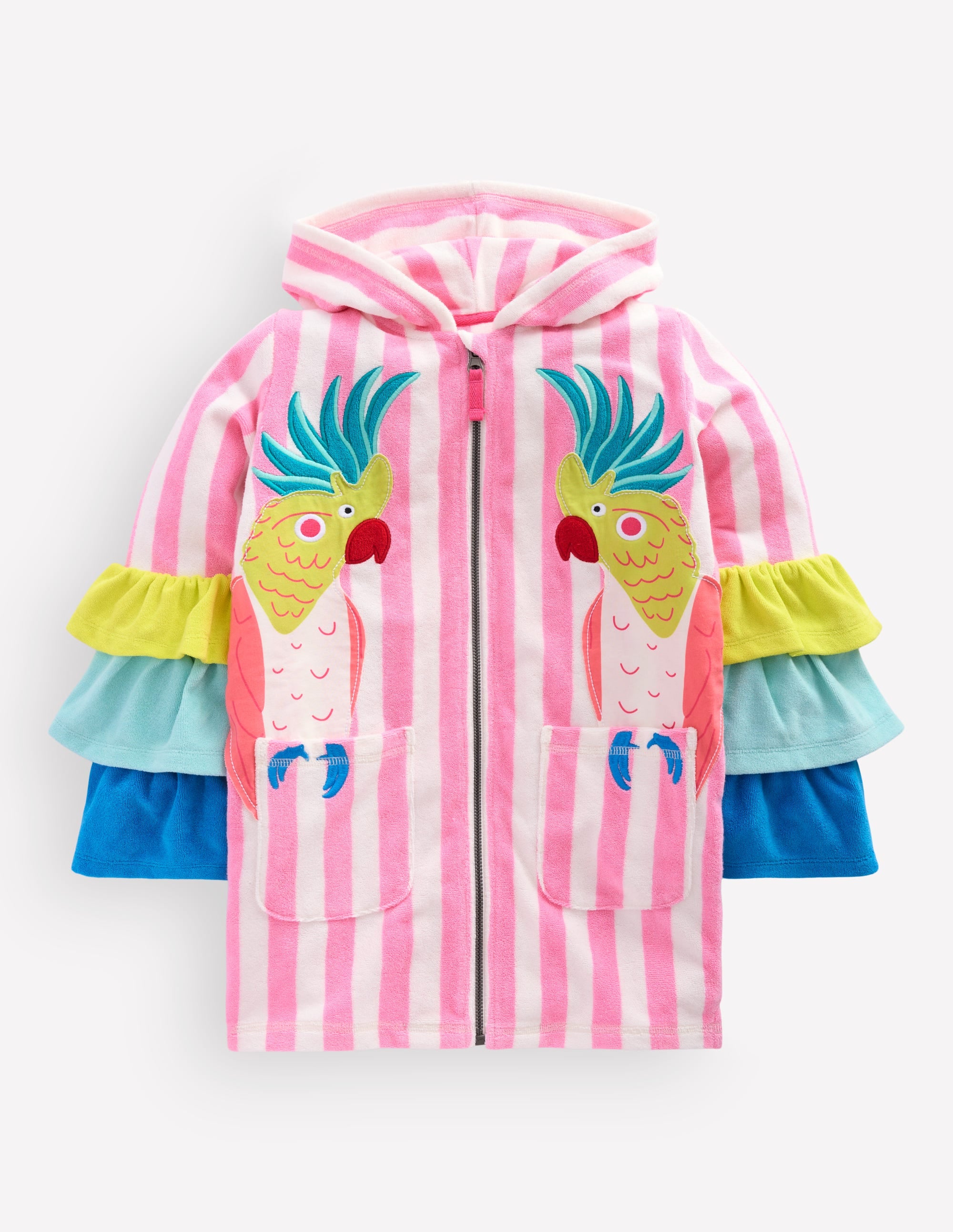 Fun Romie Towelling Zip-Up-Stripe Frill Parrot - Image 2