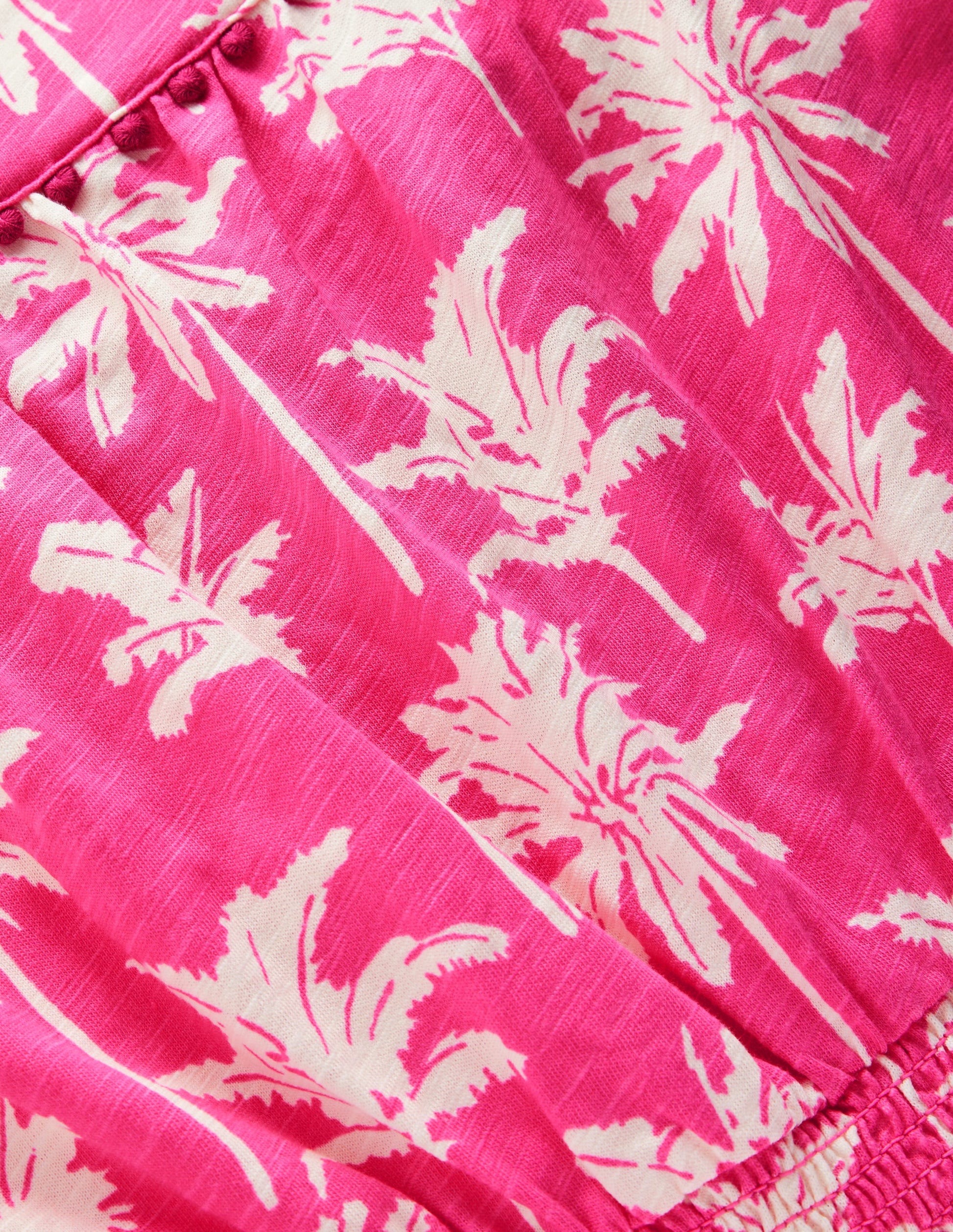 Ciara Pom Trim Jersey Playsuit-Pink Palm Trees-3