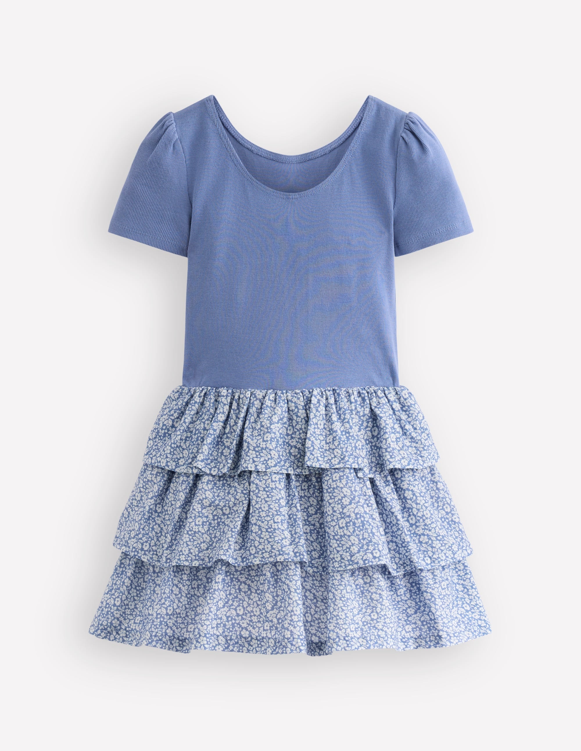 Short Sleeve Jersey RaRa Dress - Serenity Blue Ditsy Floral