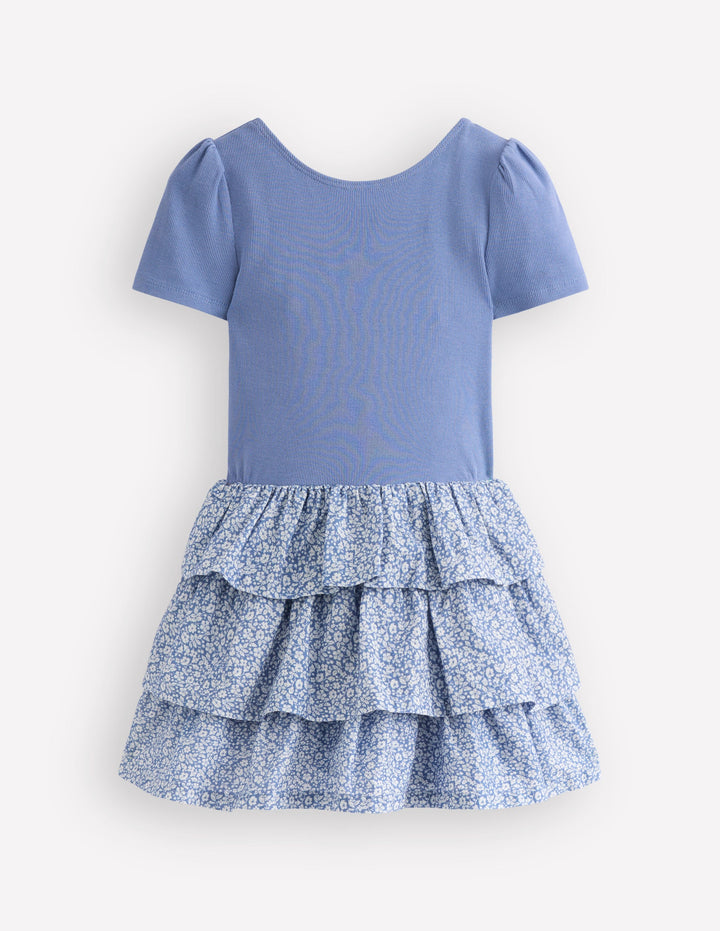 Short Sleeve Jersey RaRa Dress-Serenity Blue Ditsy Floral