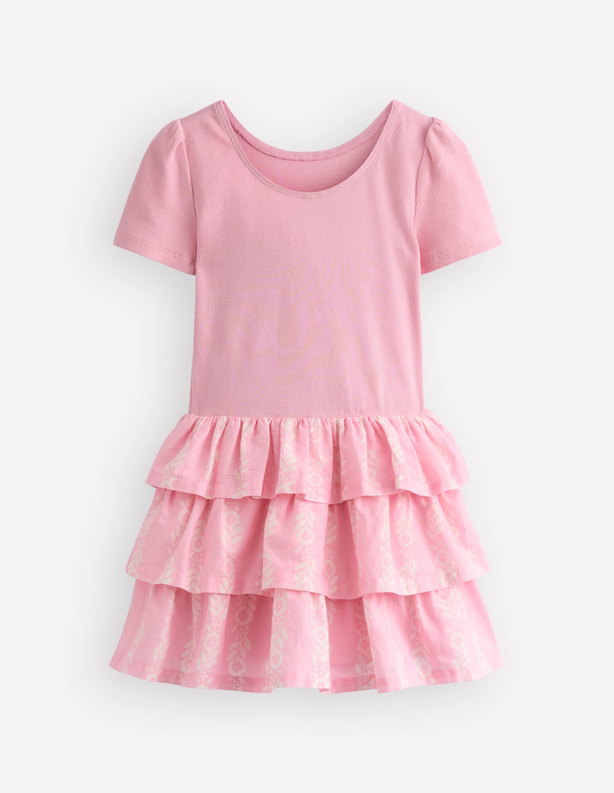 Short Sleeve Jersey RaRa Dress-Blossom Pink Flower Vine - Image 2