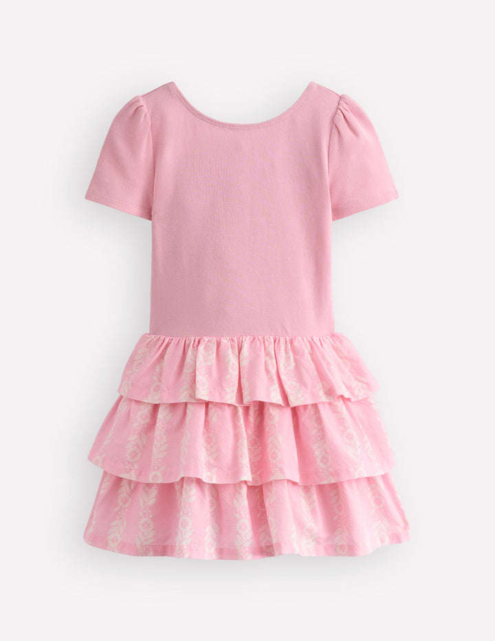 Short Sleeve Jersey RaRa Dress-Blossom Pink Flower Vine