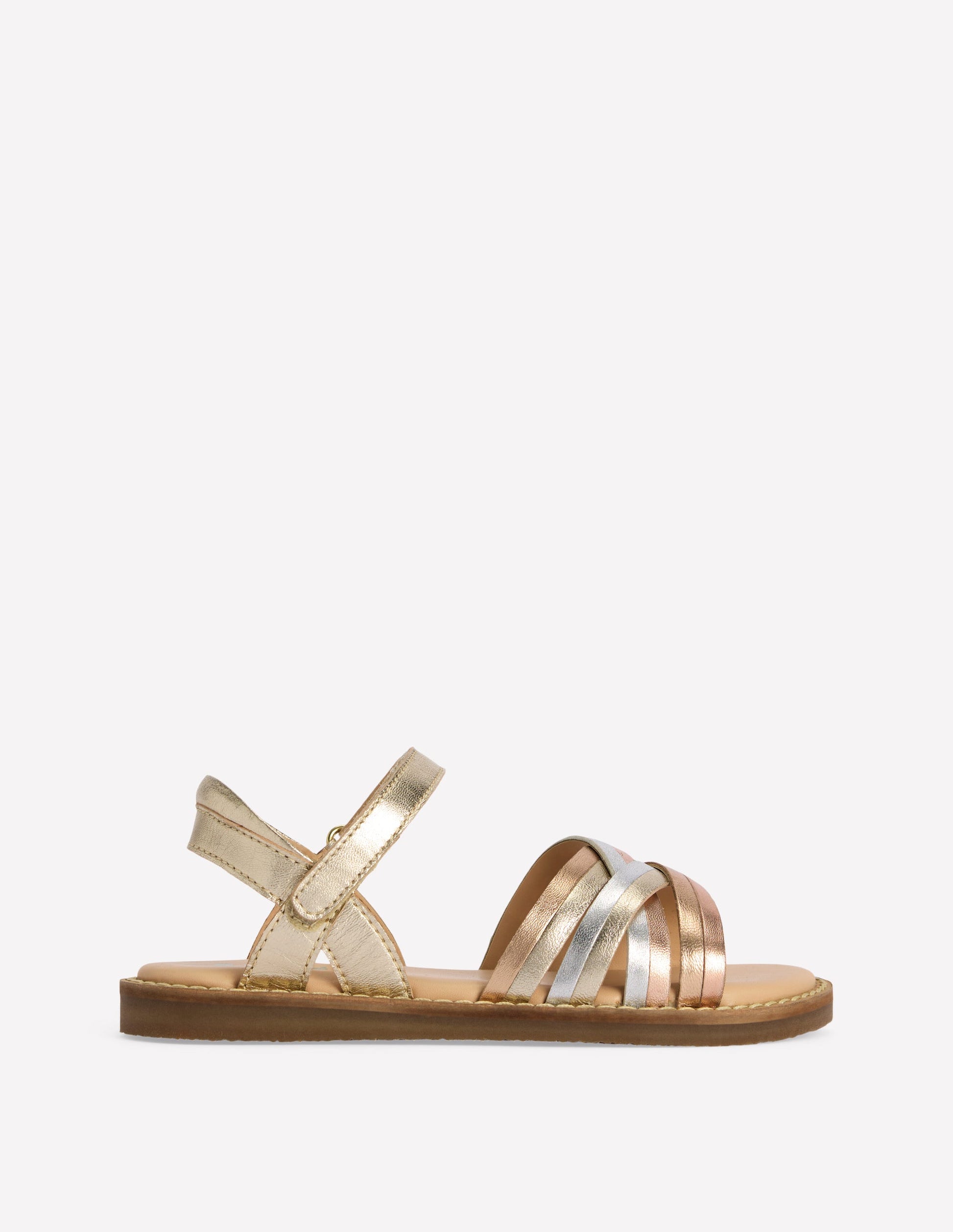 Crossed Leather Sandals-Metallic-1