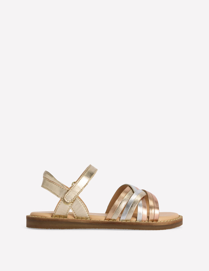 Crossed Leather Sandals-Metallic