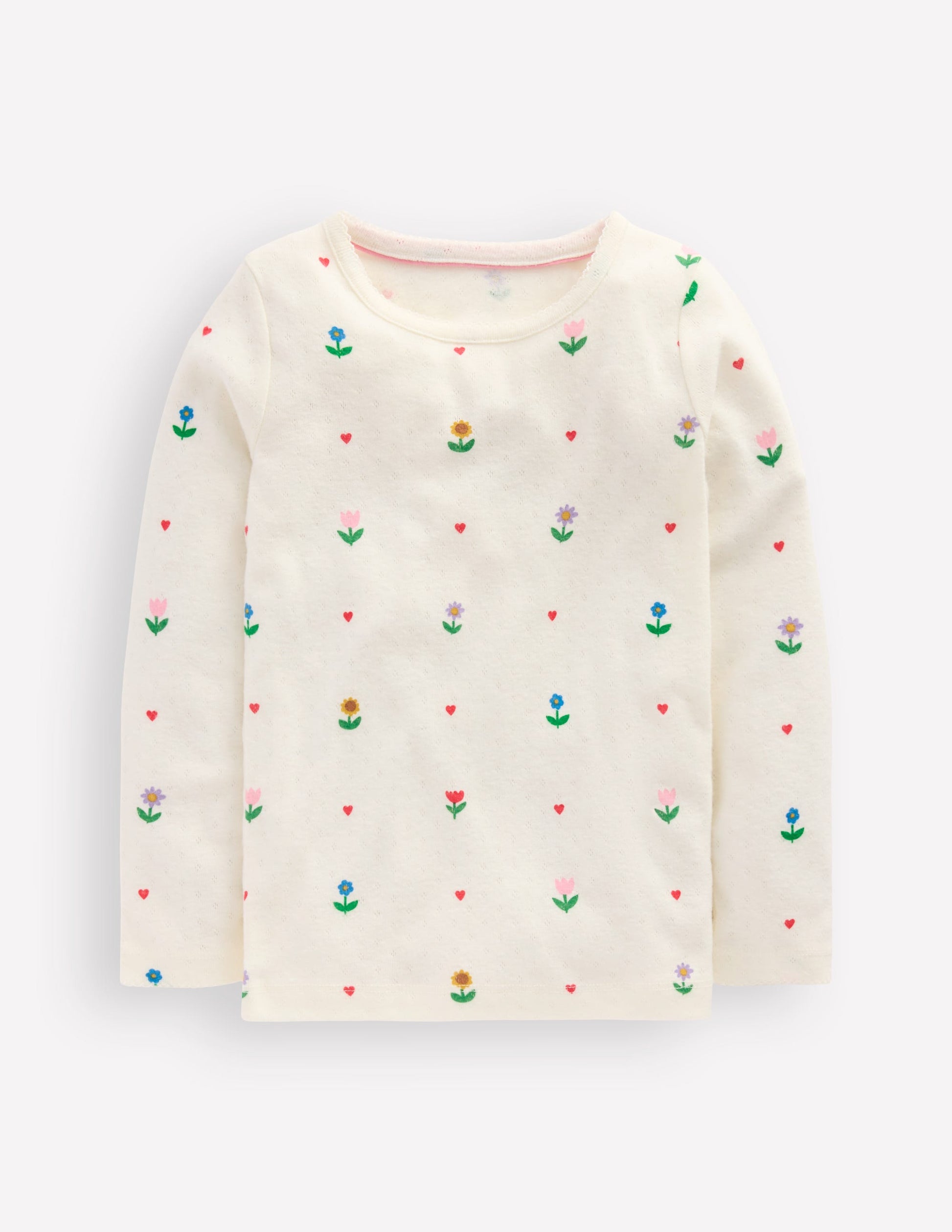 Long Sleeve Pointelle Top-Ivory Sunflower Garden-1