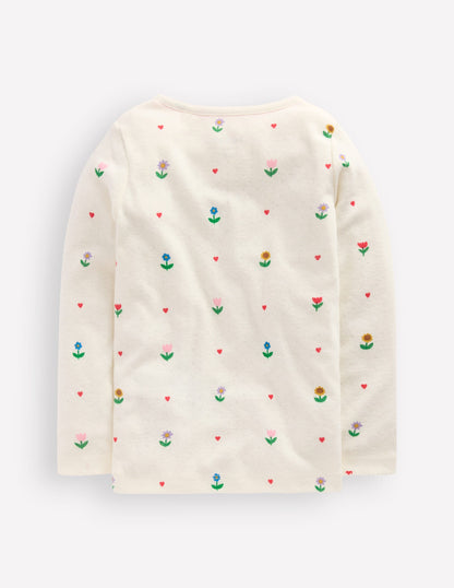 Long Sleeve Pointelle Top-Ivory Sunflower Garden-2