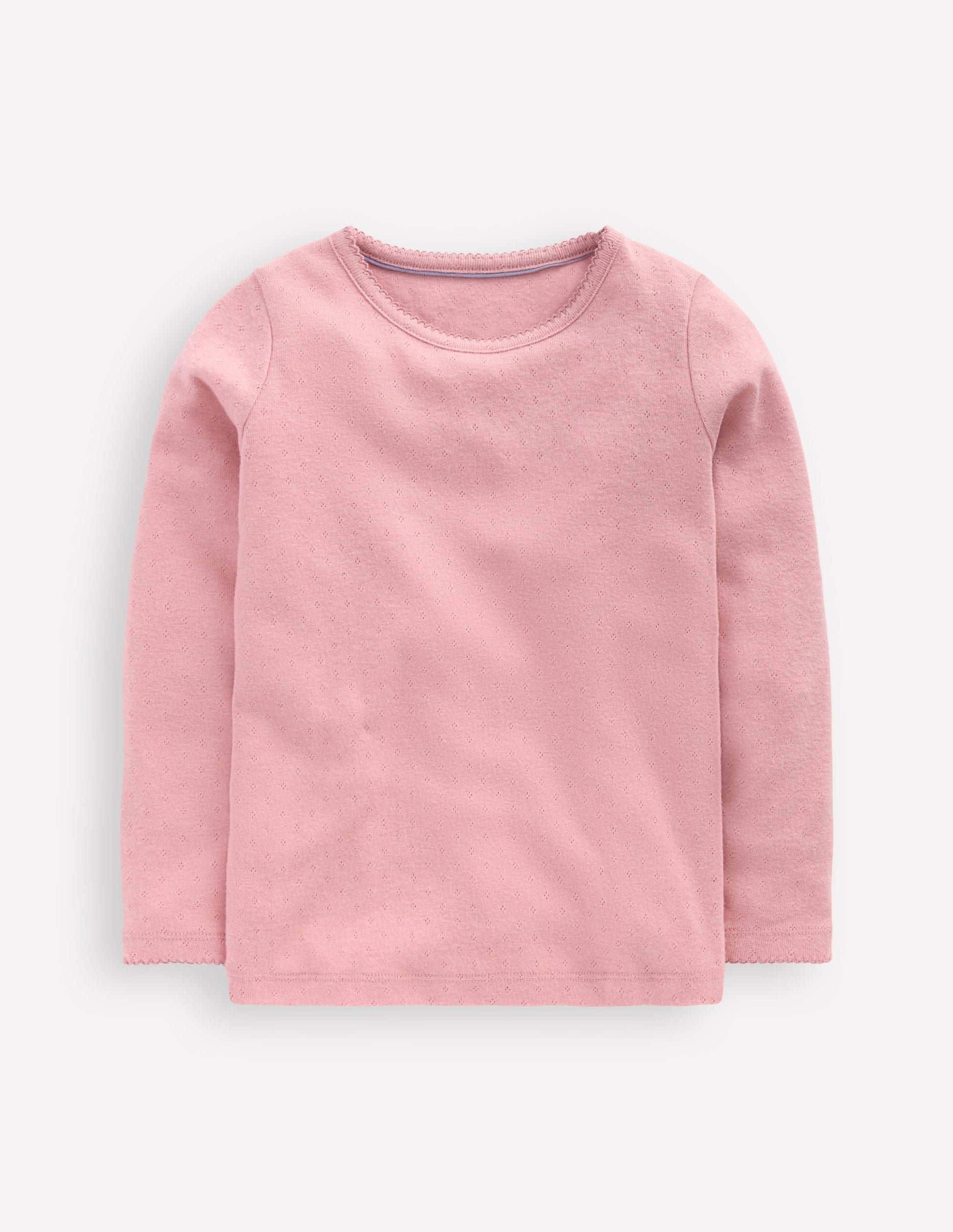 Long Sleeve Pointelle Top-Pink-1