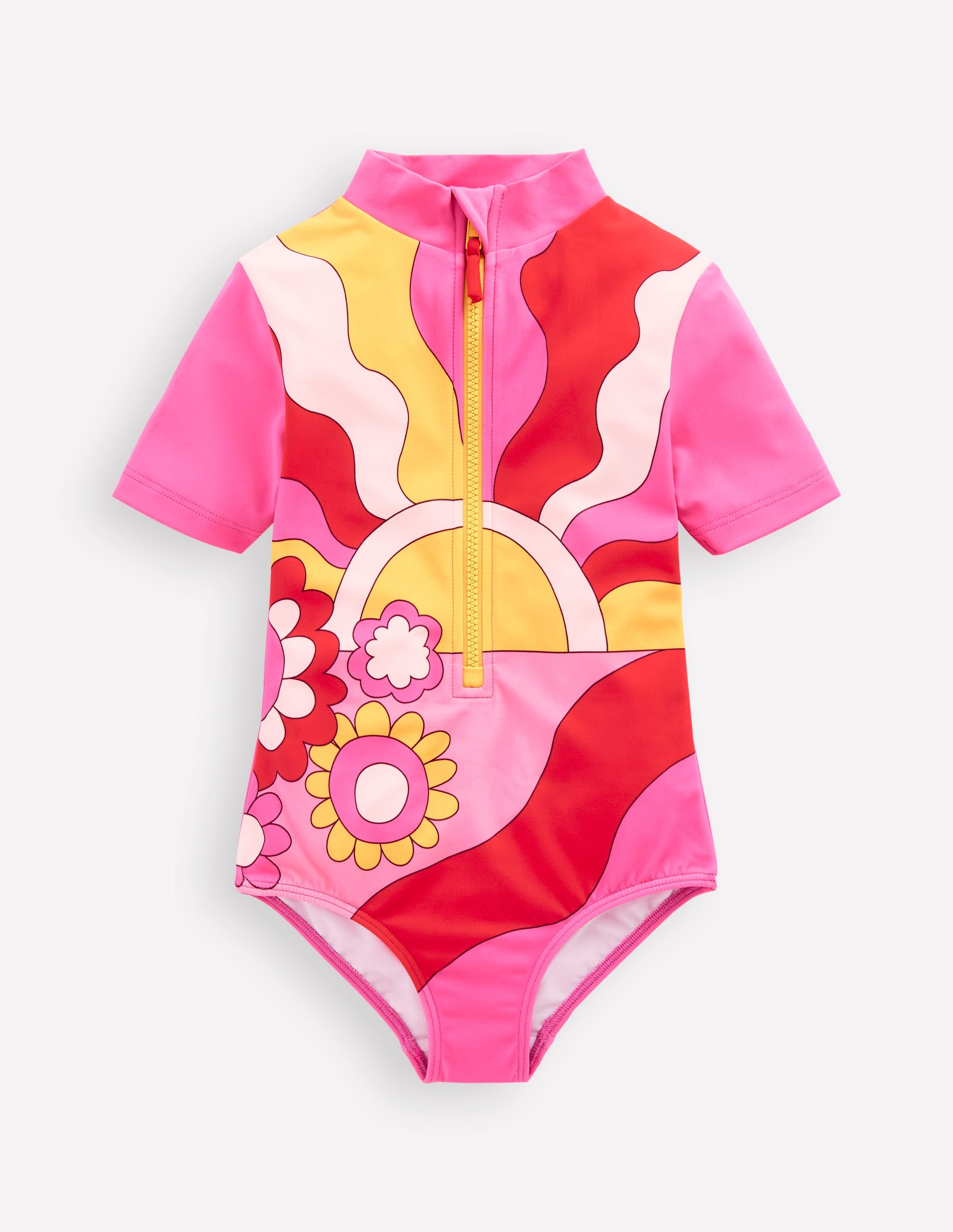 Short-sleeved Swimsuit-Cinnamon Red Sixties Sunrise - Image 1
