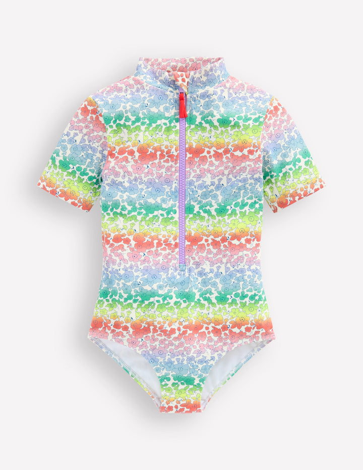 Short Sleeve Swimsuit-Rainbow Ombre Flowerbed