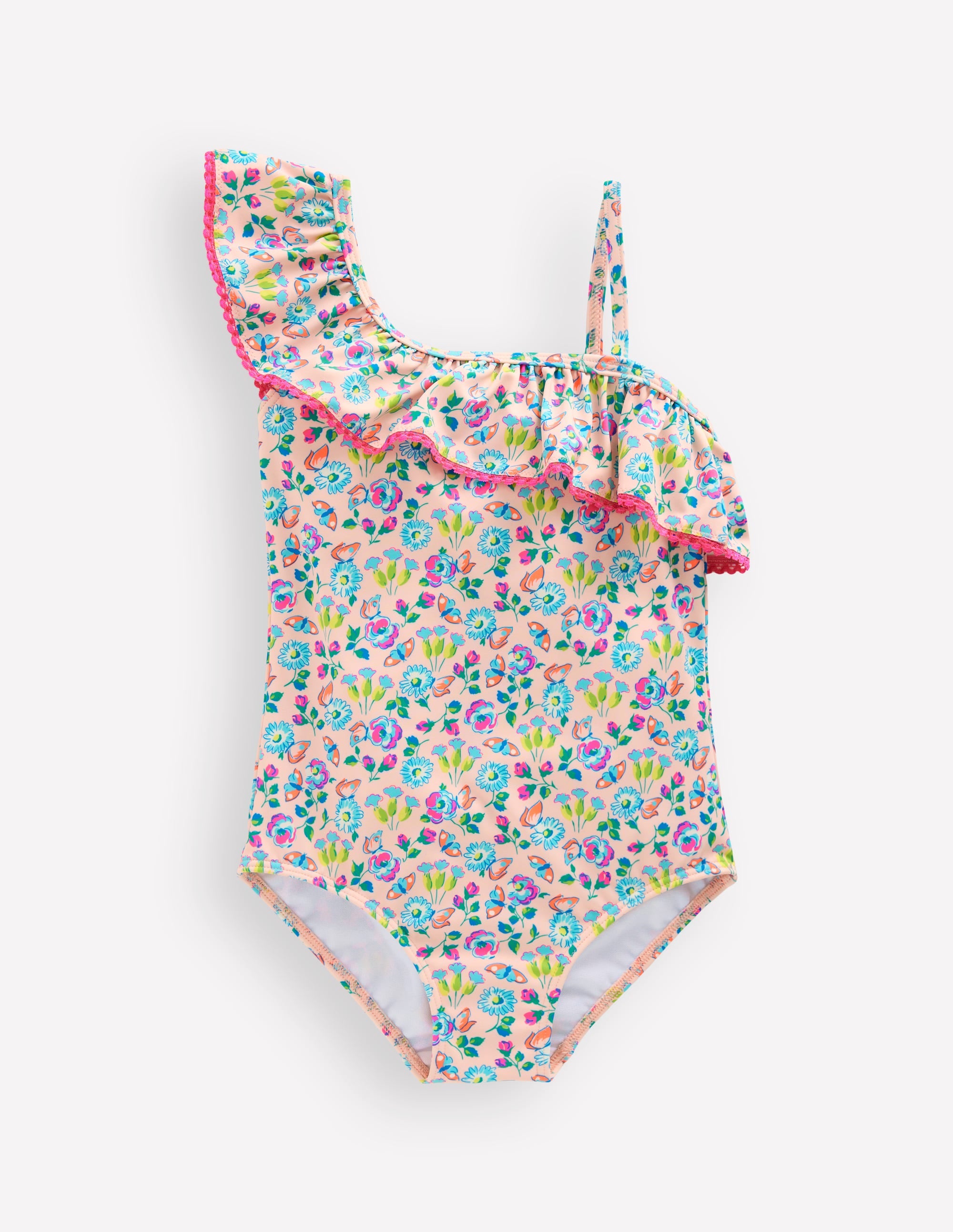 Lila One Shoulder Swimsuit-Chalk Pink Butterfly Floral - Image 1