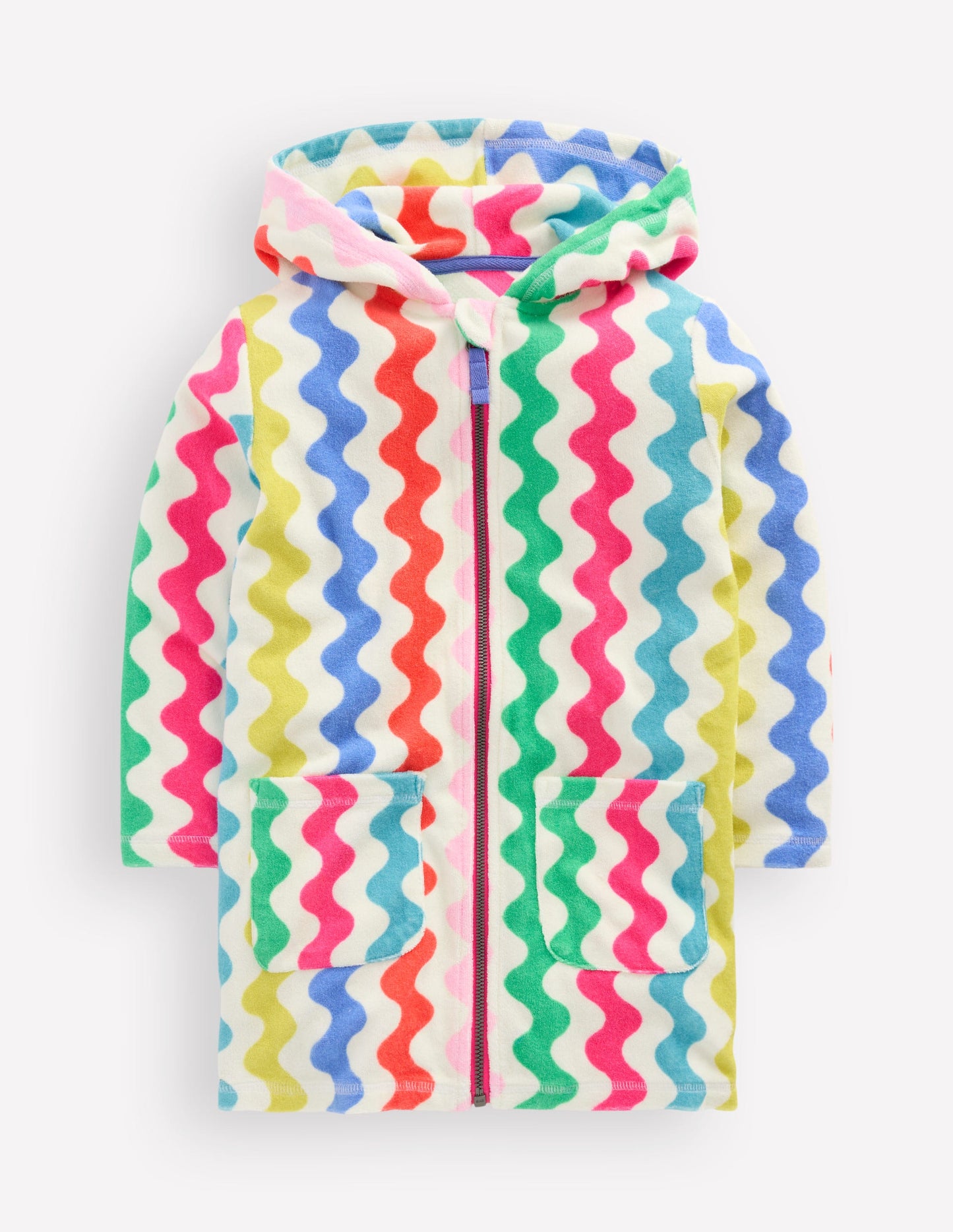 Romie Towelling Zip Throw-On-Multi Rainbow Wave
