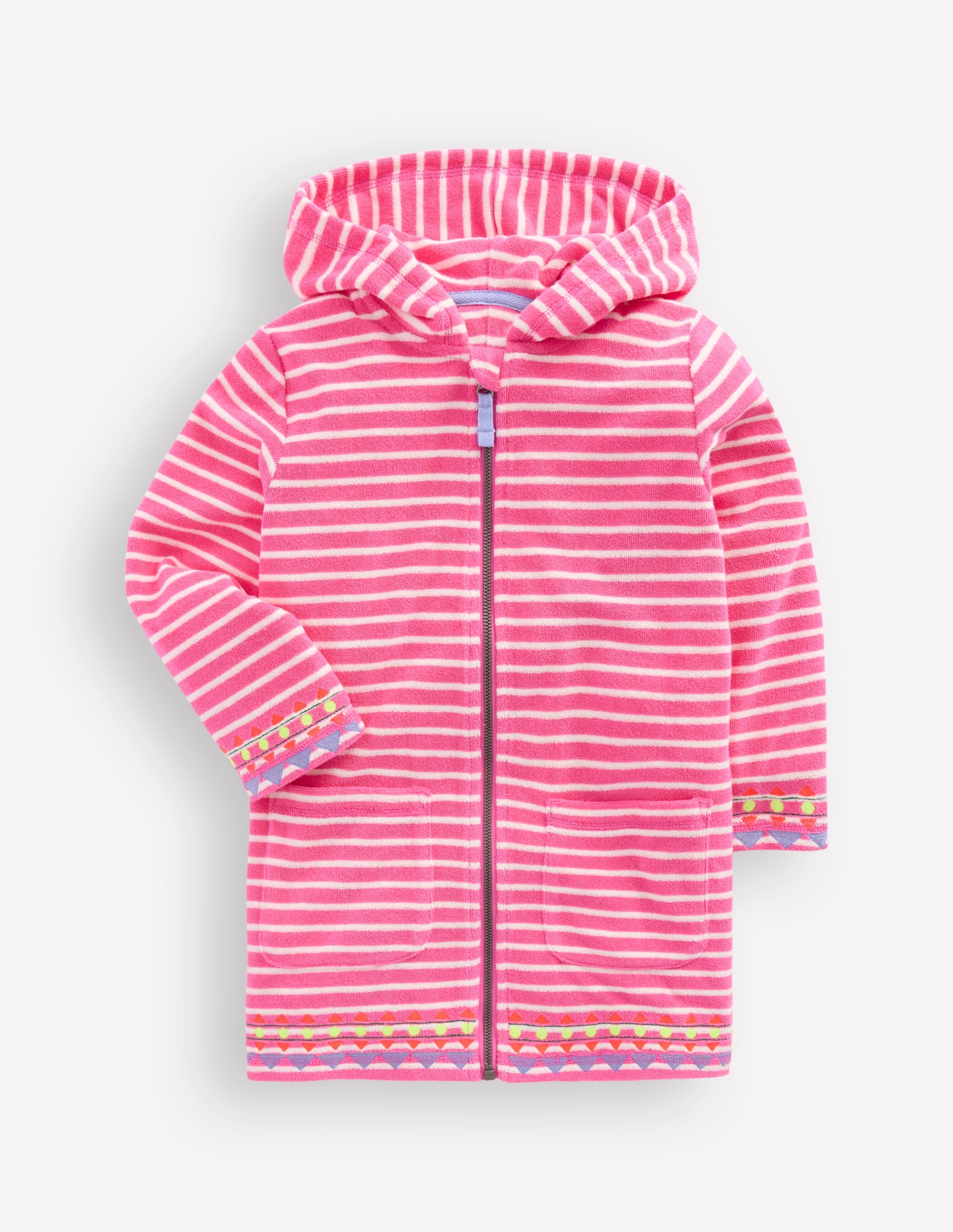 Romie Towelling Zip Throw-On-Sorbet Pink Stripe - Image 1