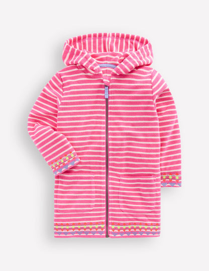 Romie Towelling Zip Throw-On-Sorbet Pink Stripe-1