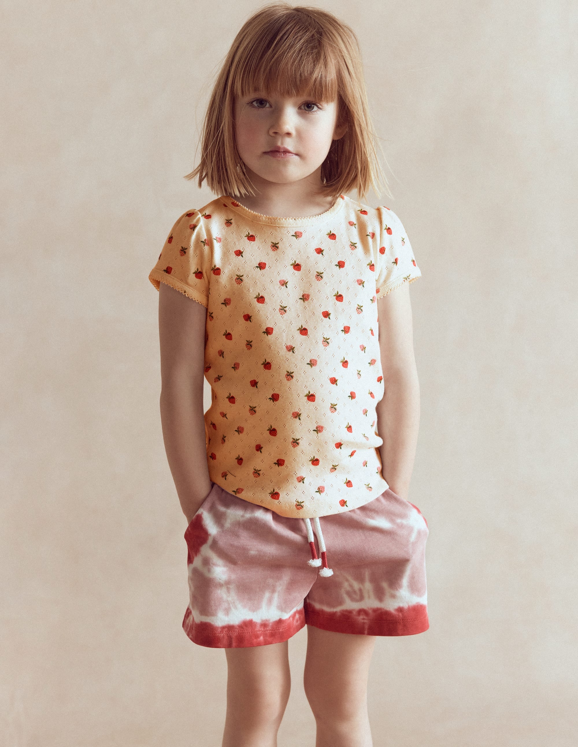 Short Sleeve Pointelle Top-Ivory Strawberry - Image 1