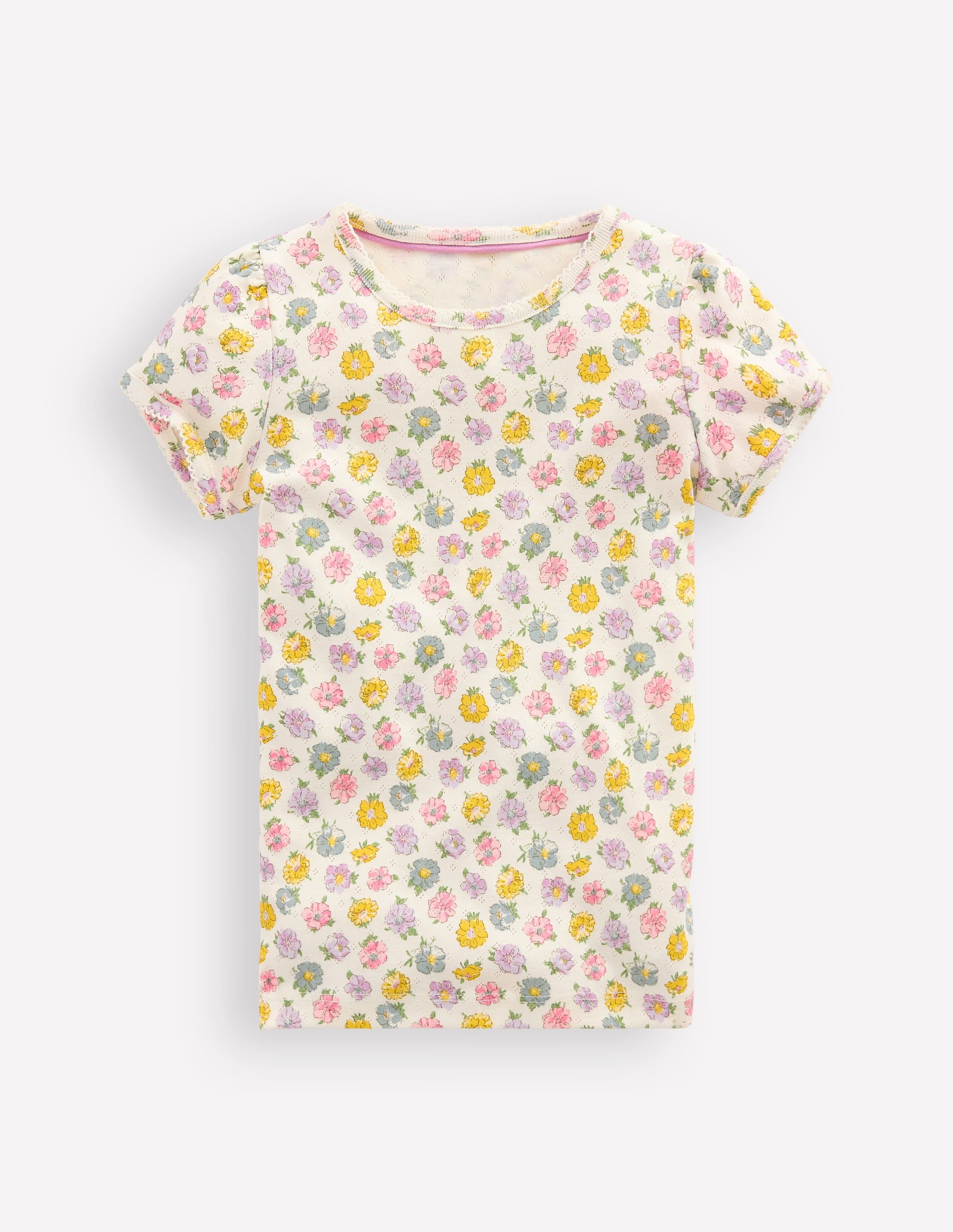 Short Sleeve Pointelle Top-Ivory Spaced Rosa - Image 1