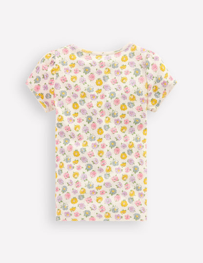 Short Sleeve Pointelle Top-Ivory Spaced Rosa-2