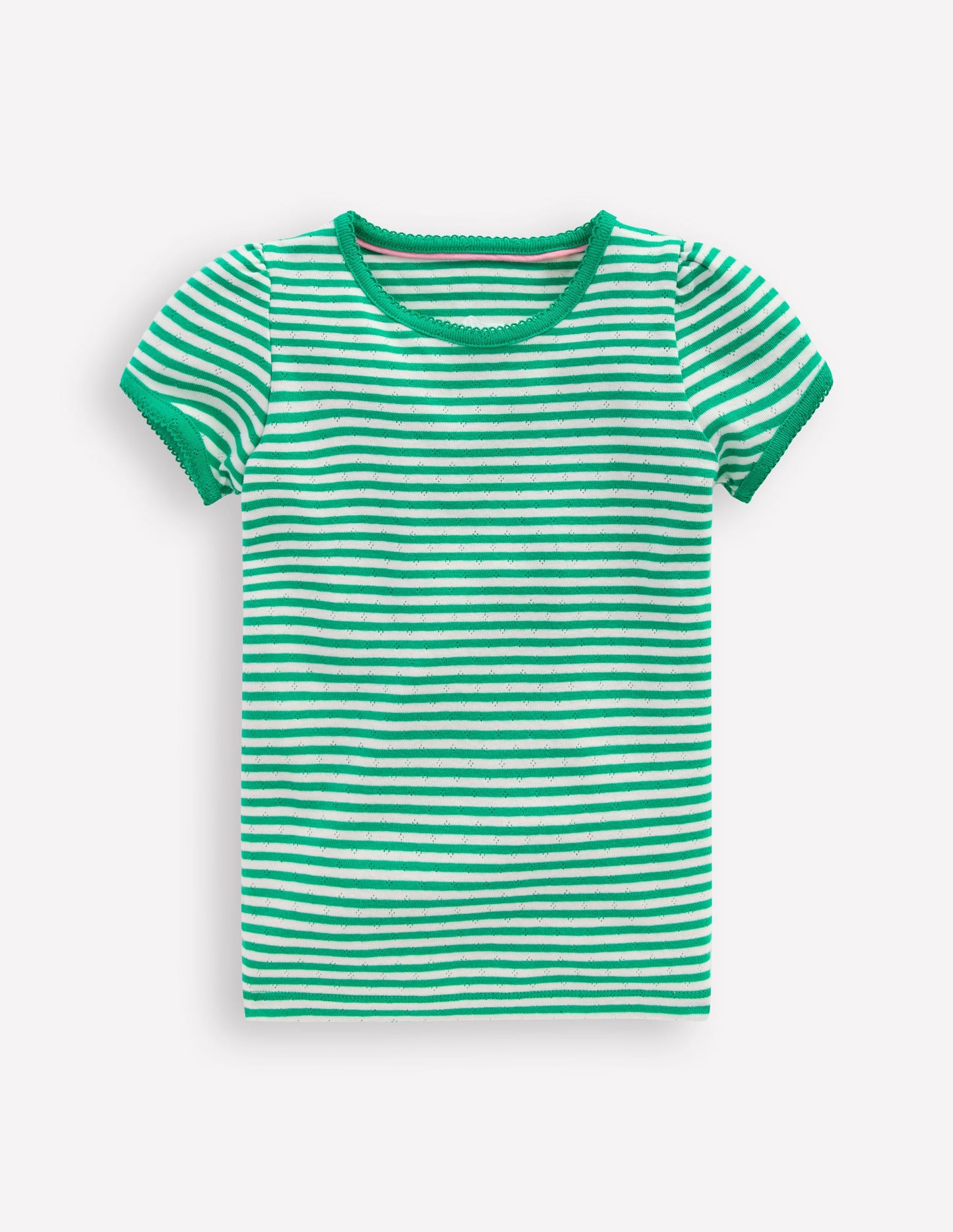 Short Sleeve Pointelle Top-Green/Ivory Stripe