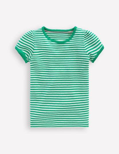 Short Sleeve Pointelle Top-Green/Ivory Stripe-1