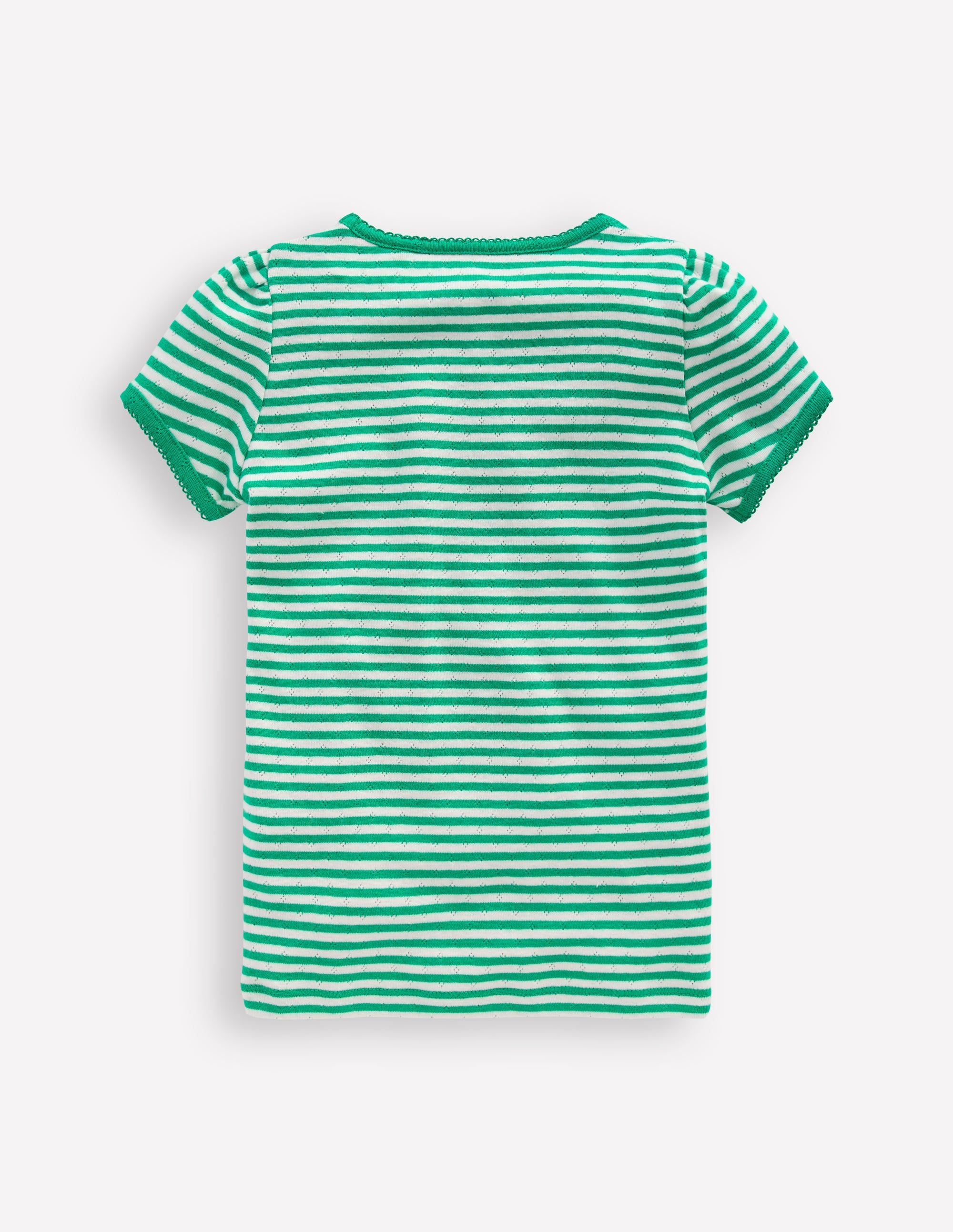 Short Sleeve Pointelle Top-Green/Ivory Stripe - Image 2