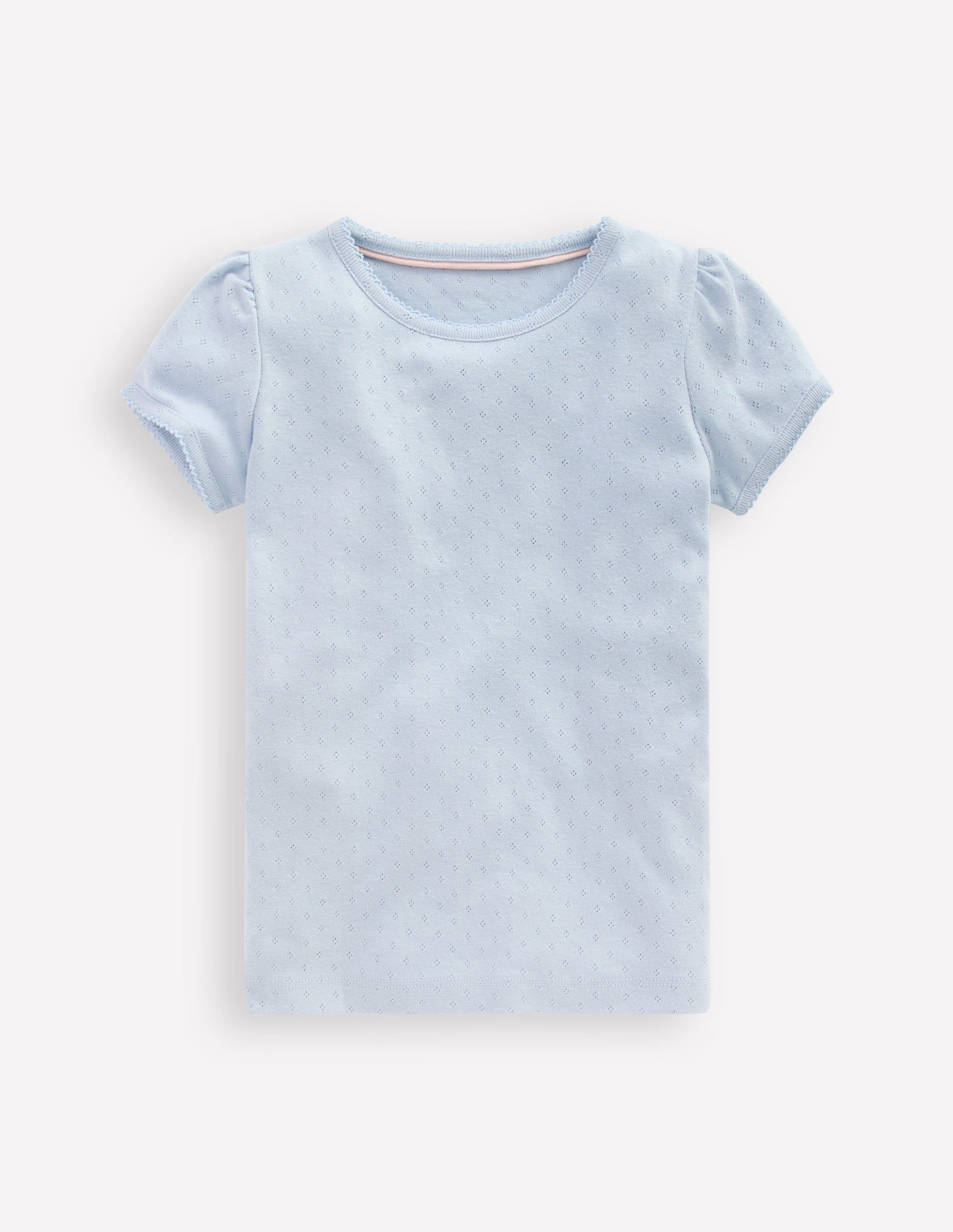 Short Sleeve Pointelle Top-Blue-1