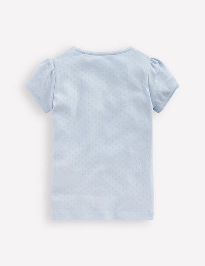Short Sleeve Pointelle Top-Blue-2