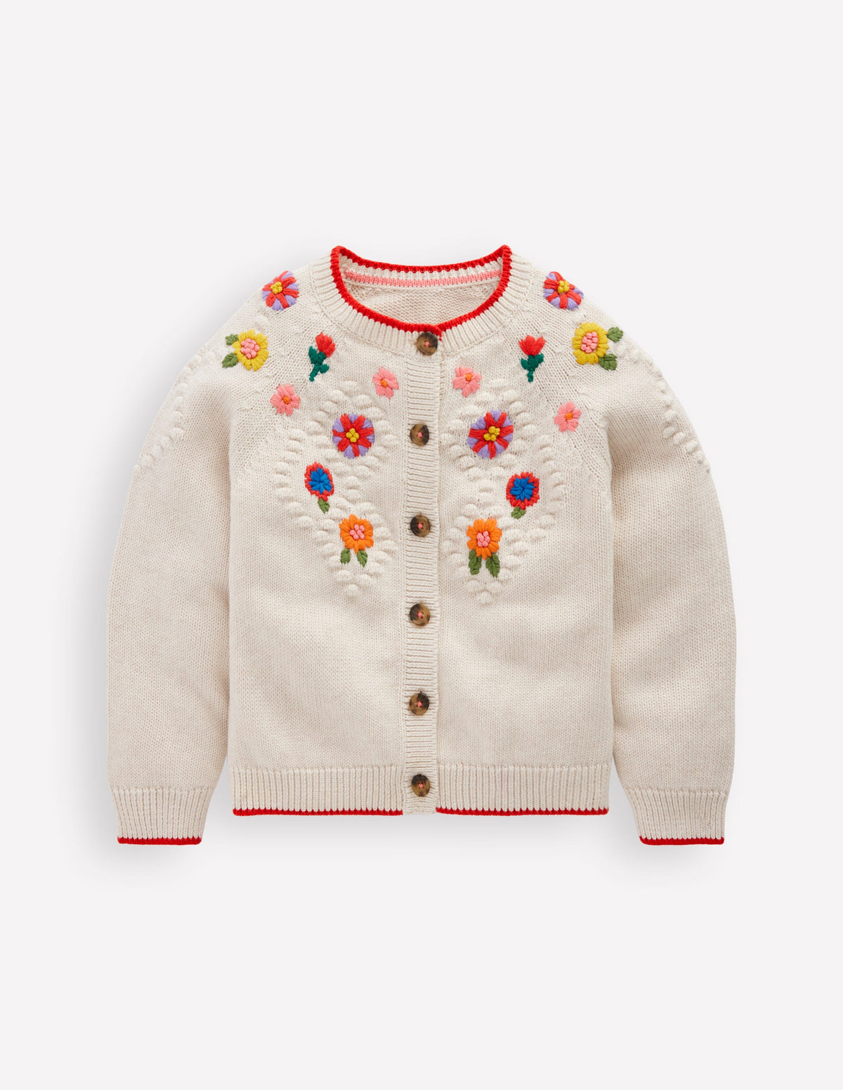 Cotton Embroidered Cardigan-Ecru Marl Flowers - Image 4